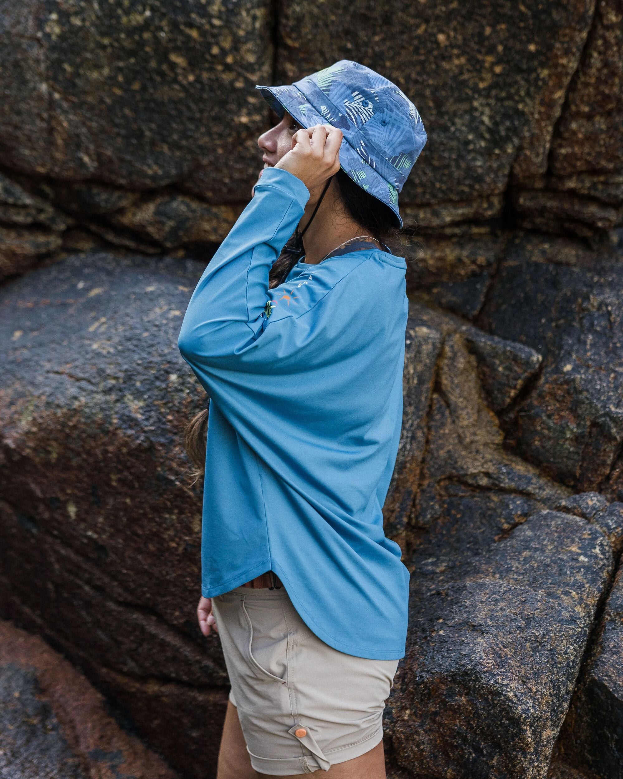 Hatha Recycled Active Top - Blue Steel - Lifestyle