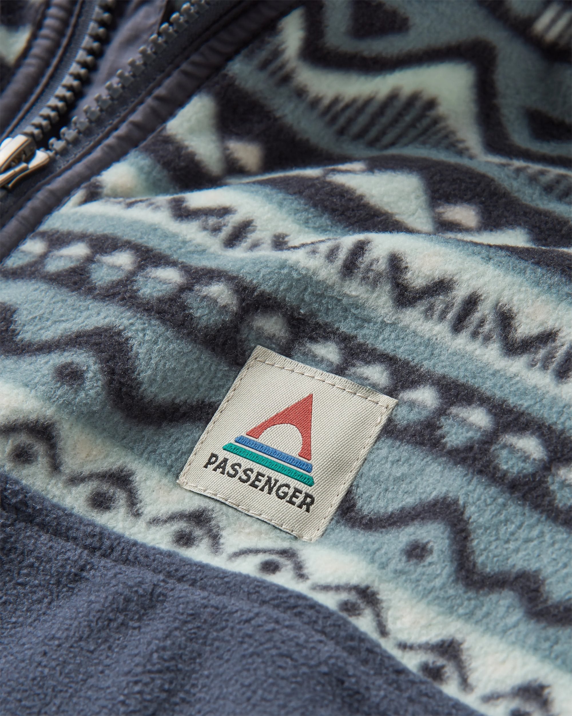 Set Off Recycled Polar Fleece - Mountain Geo Stormy Sea - Flatlay