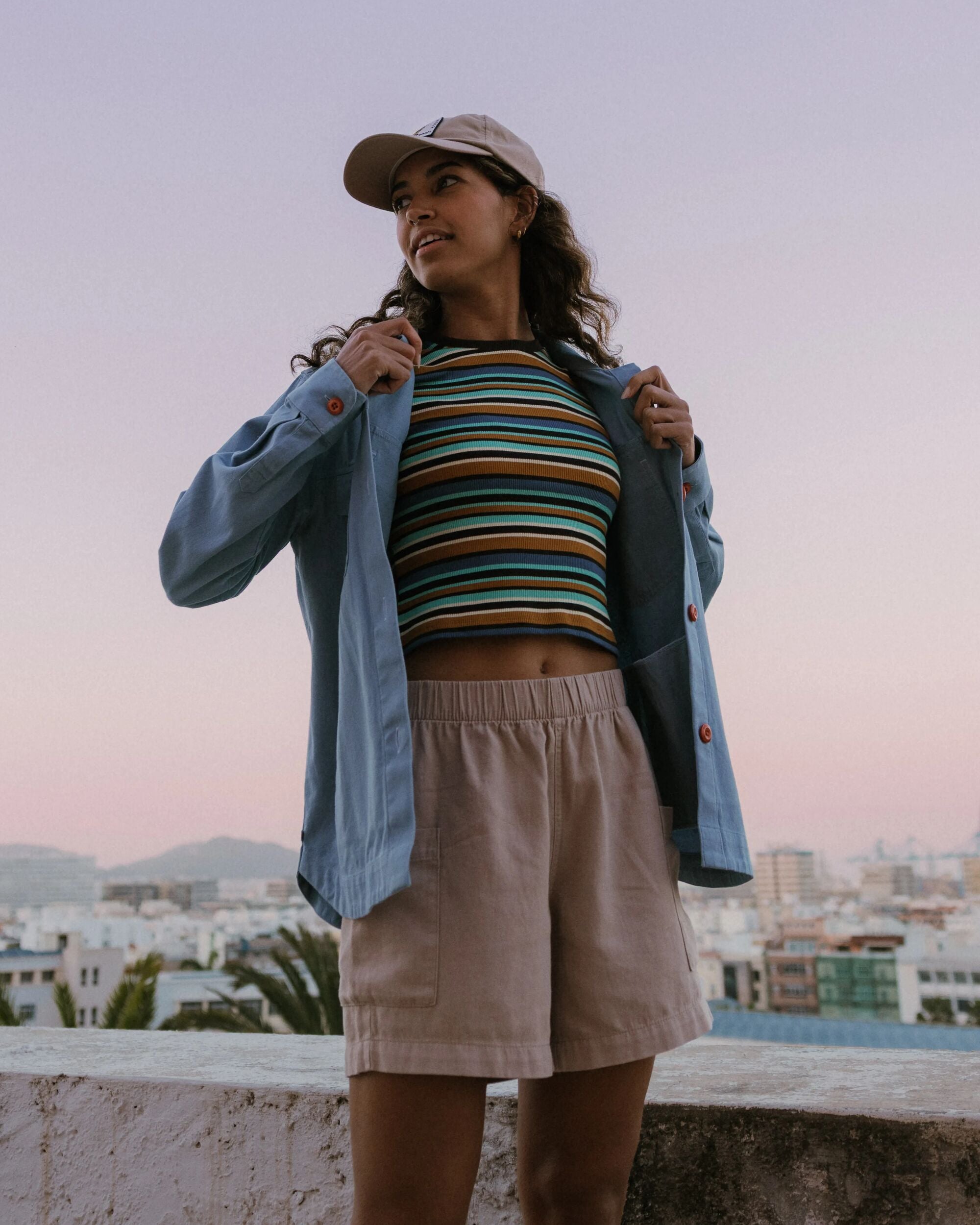 Out There Ribbed Cropped T-Shirt - Espresso Multi Stripe - Lifestyle