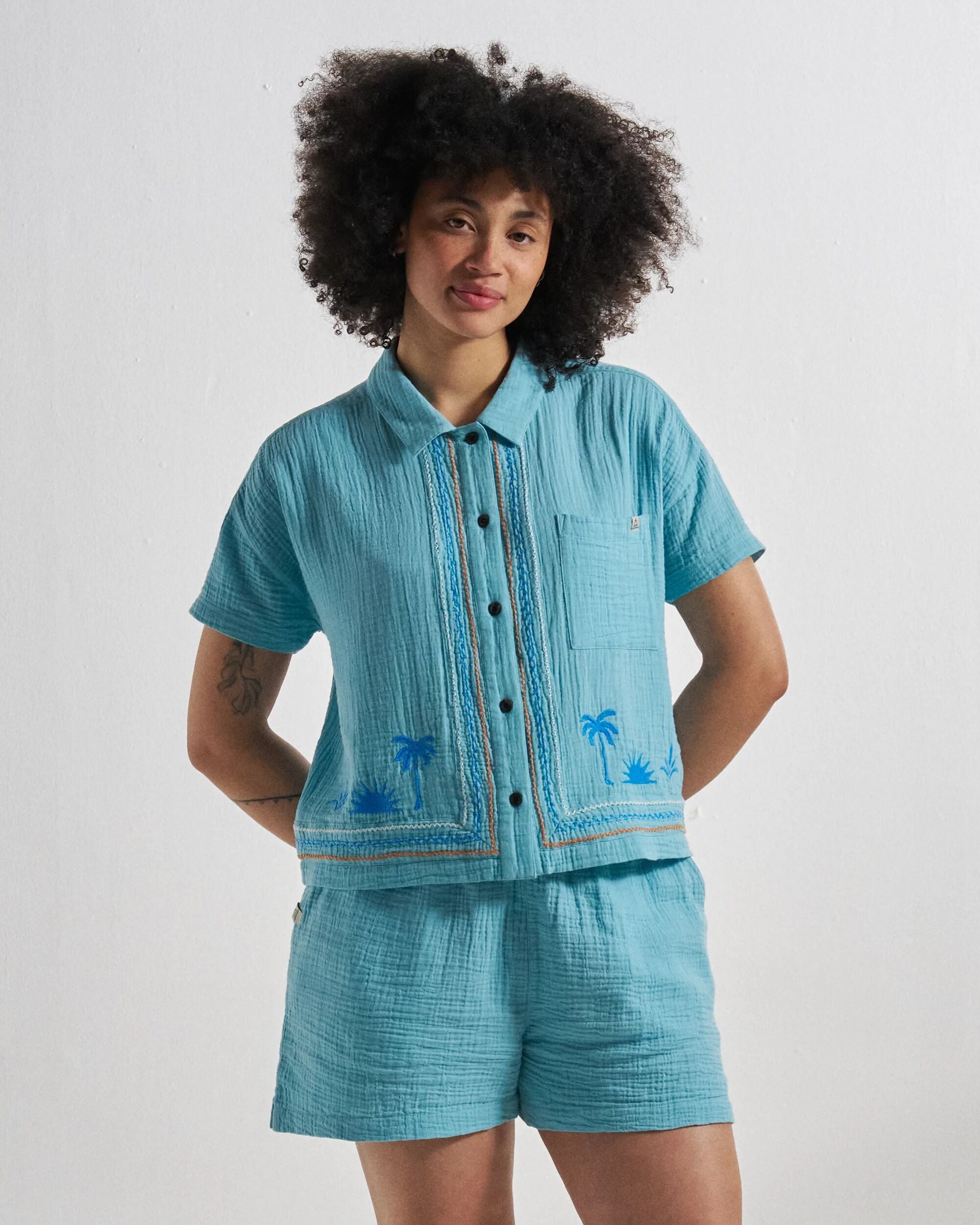 Waveney Short Sleeve Shirt - Retro Blue  - Studio Model