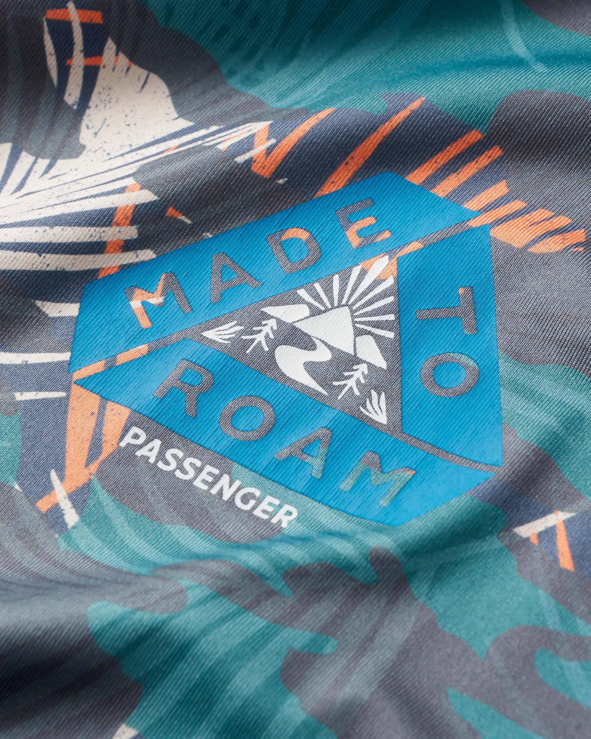 Chakra Tie Back Active Recycled T-Shirt - Palm Camo Deep Sea - Flatlay