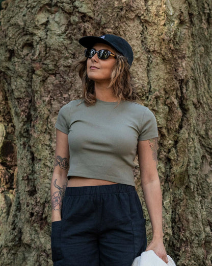 Out There Ribbed Cropped T-Shirt - Dusty Olive - Lifestyle