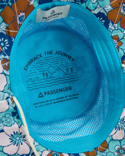 Shaded Organic Bucket Hat - Vintage Floral Aqua - Flatlay