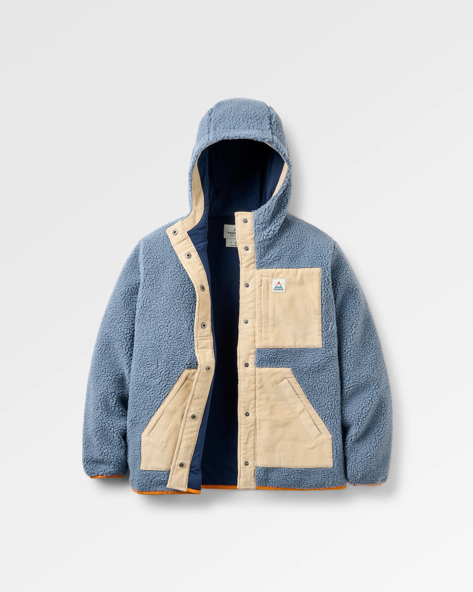 Clover Recycled Sherpa Hooded Fleece - Stormy Blue  - Flatlay