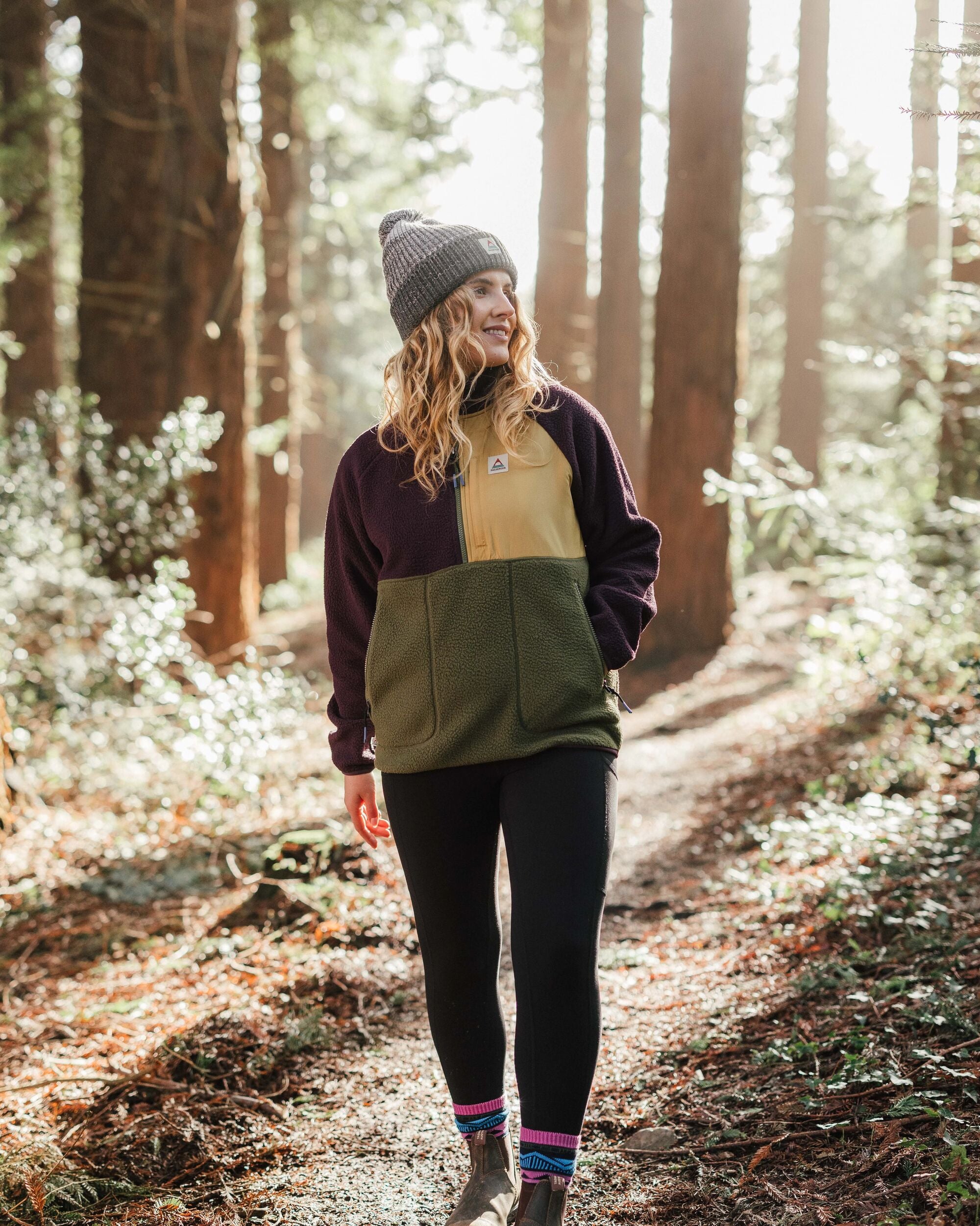 Home Recycled Sherpa Fleece - Deep Plum/Khaki - Lifestyle