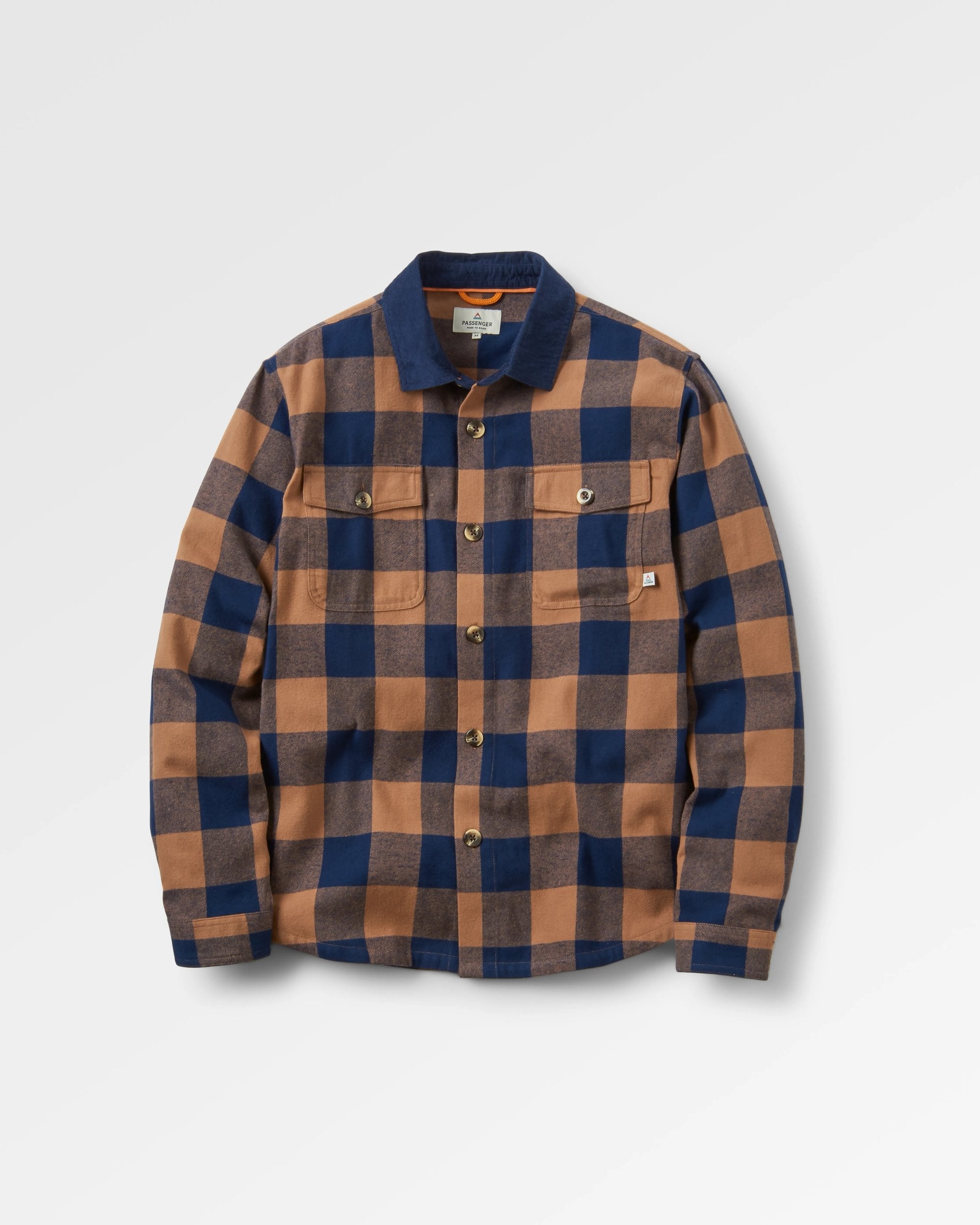 Rustic Organic Cotton Shirt - Toffee/Rich Navy Buffalo - Flatlay