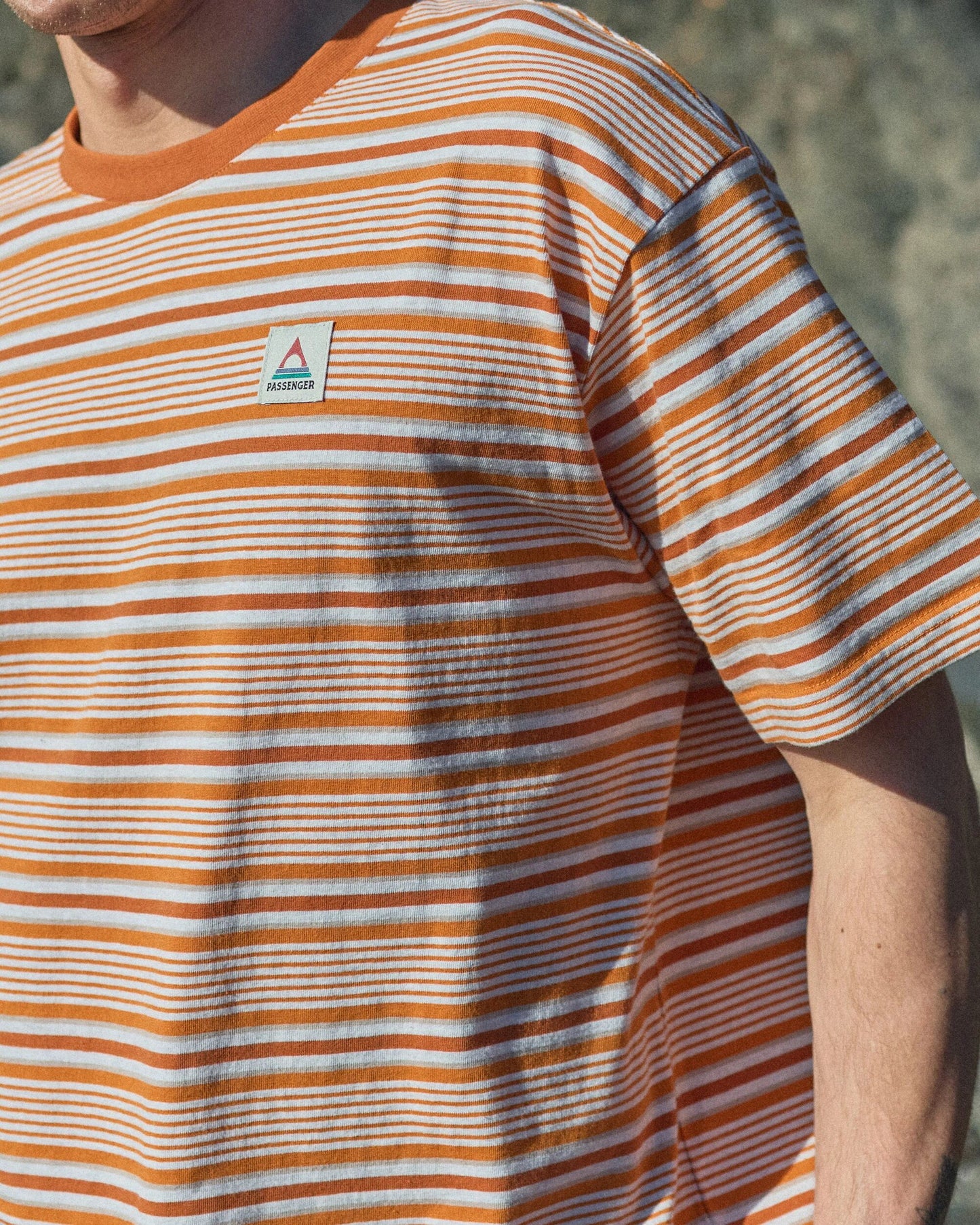 Retro Recycled Cotton Relaxed Fit T-Shirt - Sunrise Orange Stripe - Lifestyle