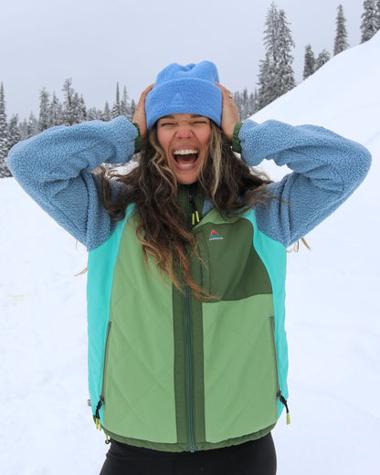 Lara Quilted Jacket - Faded Denim/Stem Green - Lifestyle