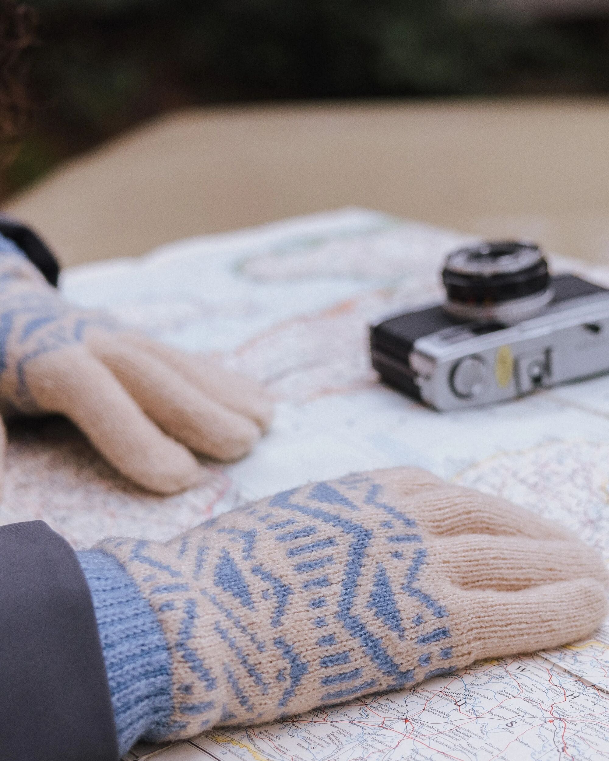 Nurture Recycled Knitted Gloves - Faded Denim/Stone - Lifestyle