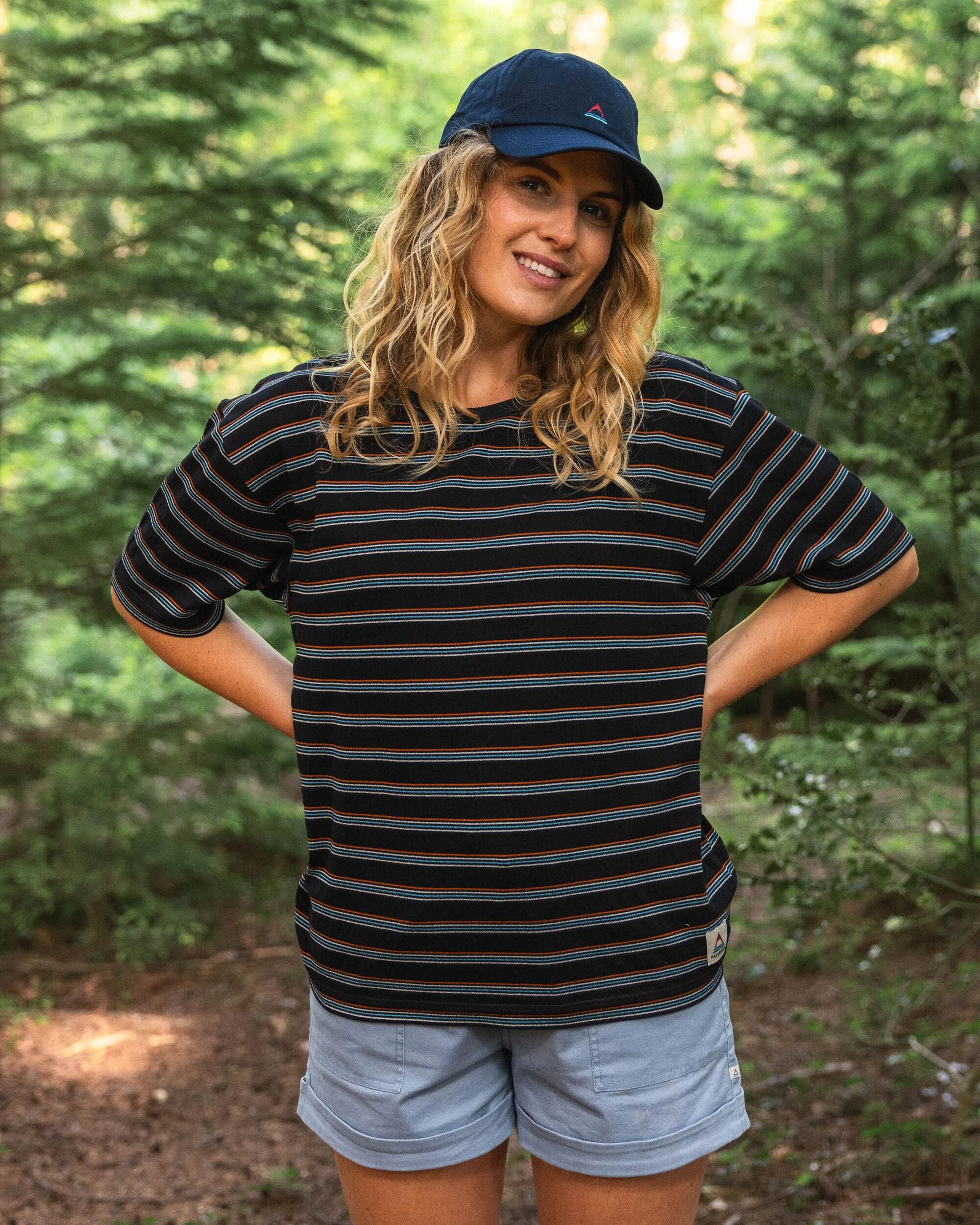 Retro Vibes Organic Cotton T-Shirt - Black Multi Stripe - Lifestyle