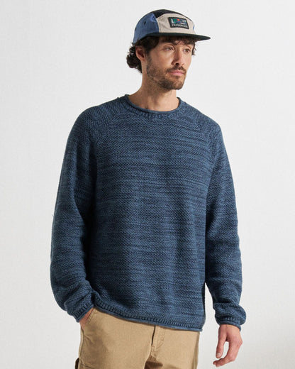 Shore Organic Cotton Knitted Jumper - Rich Navy - Studio Model