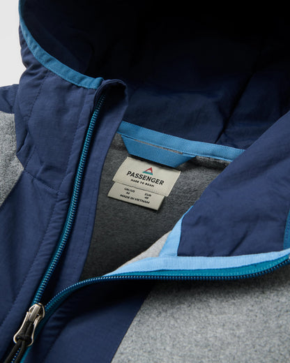 Woodland Hooded 1/2 Zip Recycled Polartec® Fleece - Grey Marl/Dark Denim - Flatlay