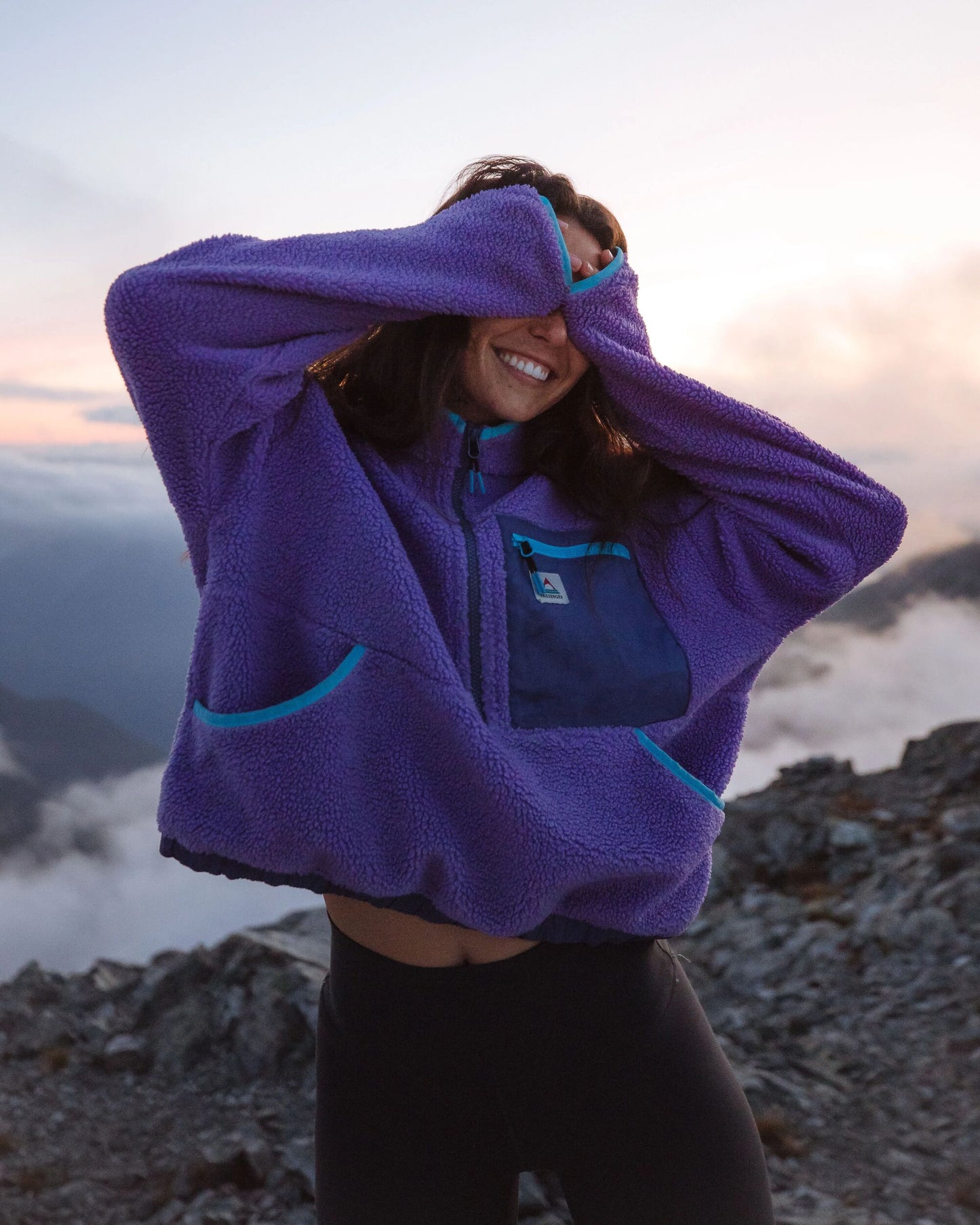 Ravi Recycled Sherpa Fleece - Retro Purple - Lifestyle