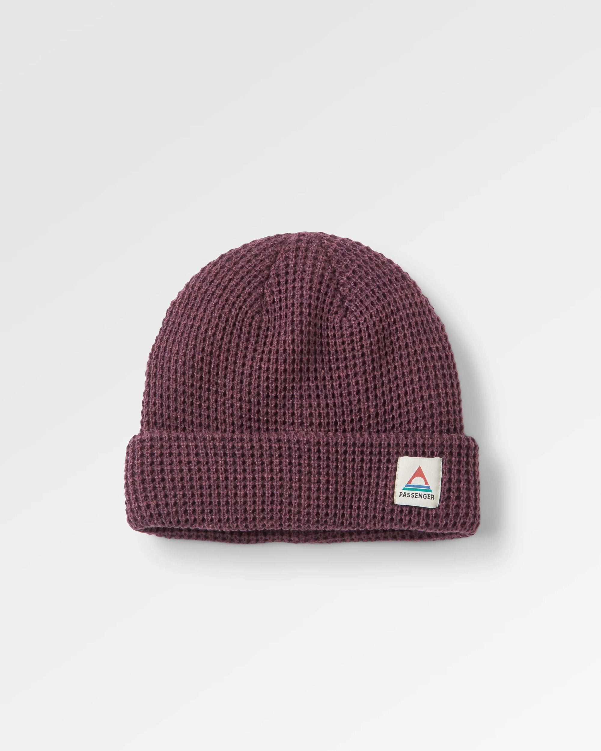 Moss Recycled Double Layer Waffle Beanie - Deep Plum - Flatlay