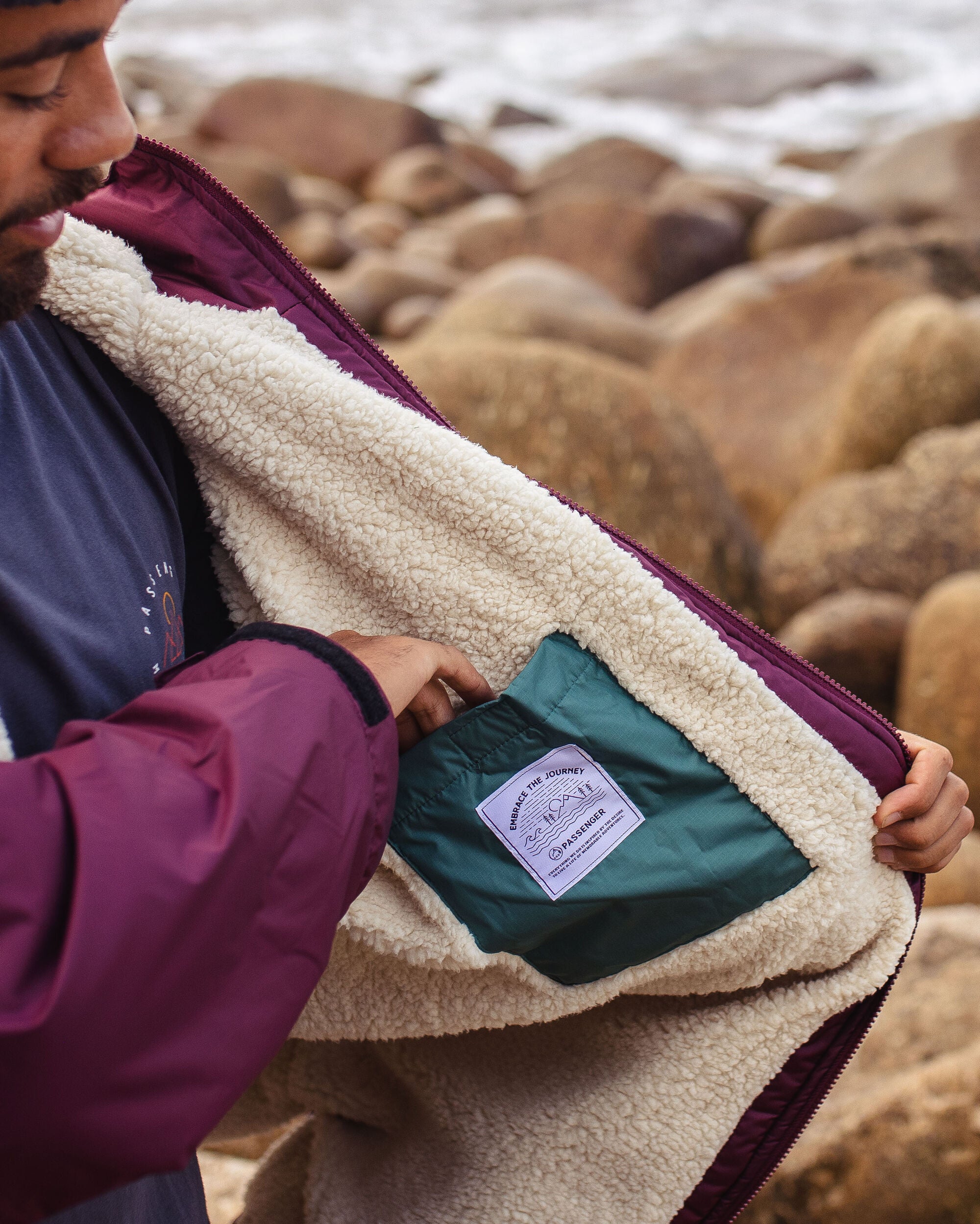 Escapism Recycled Sherpa Lined Changing Robe - Windsor Wine - Lifestyle - Male