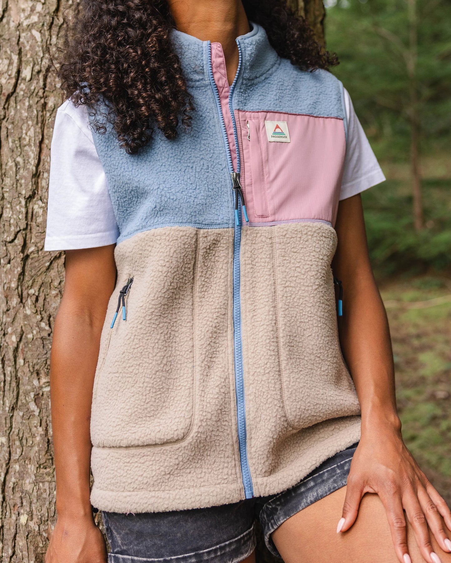 Fairbanks Recycled Sherpa Gilet - Faded Denim/Simply Taupe - Lifestyle