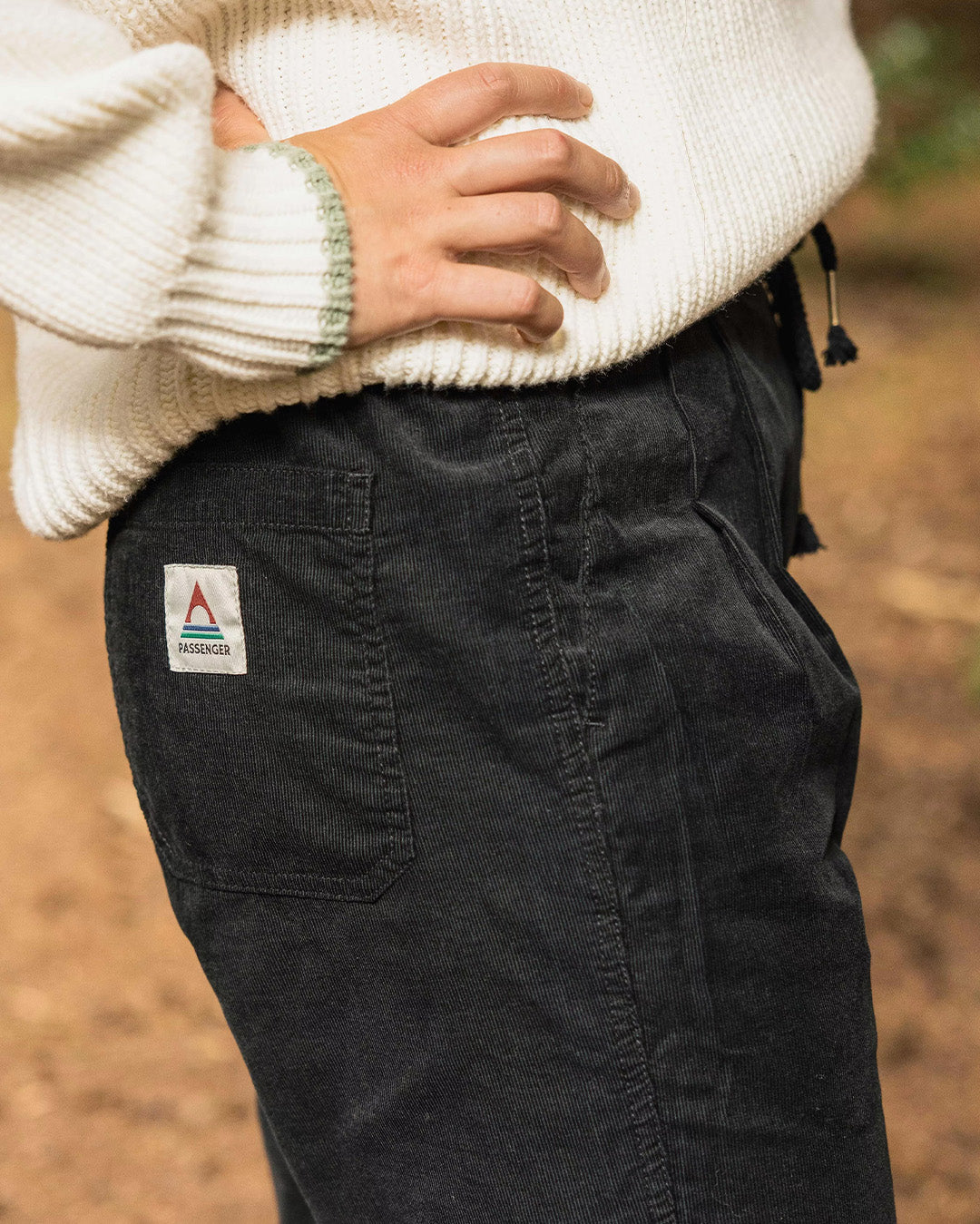 Compass Recycled Cord Trouser - Black - Lifestyle