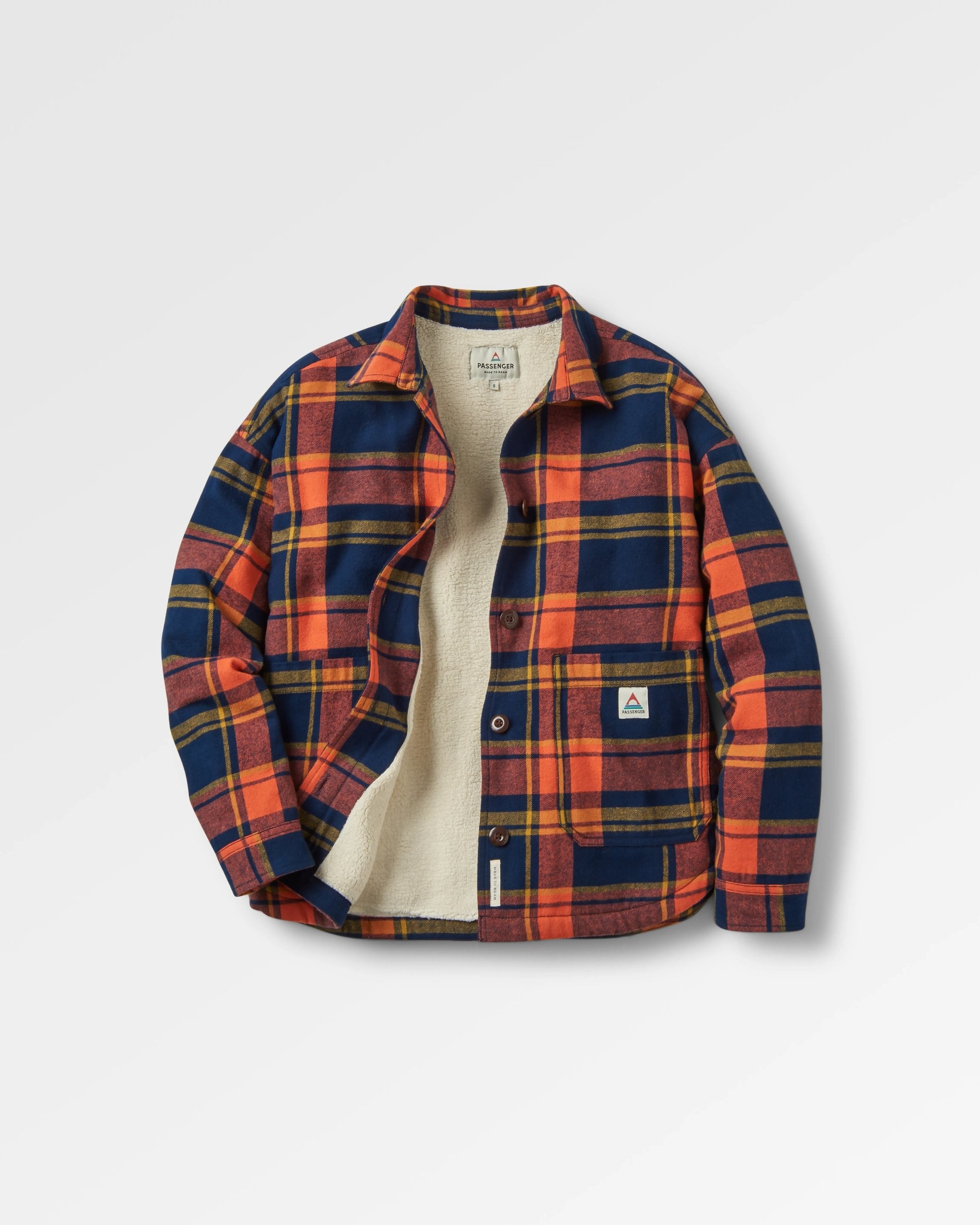 Flint Organic Cotton Overshirt - Rich Navy/Burnt Orange - Flatlay