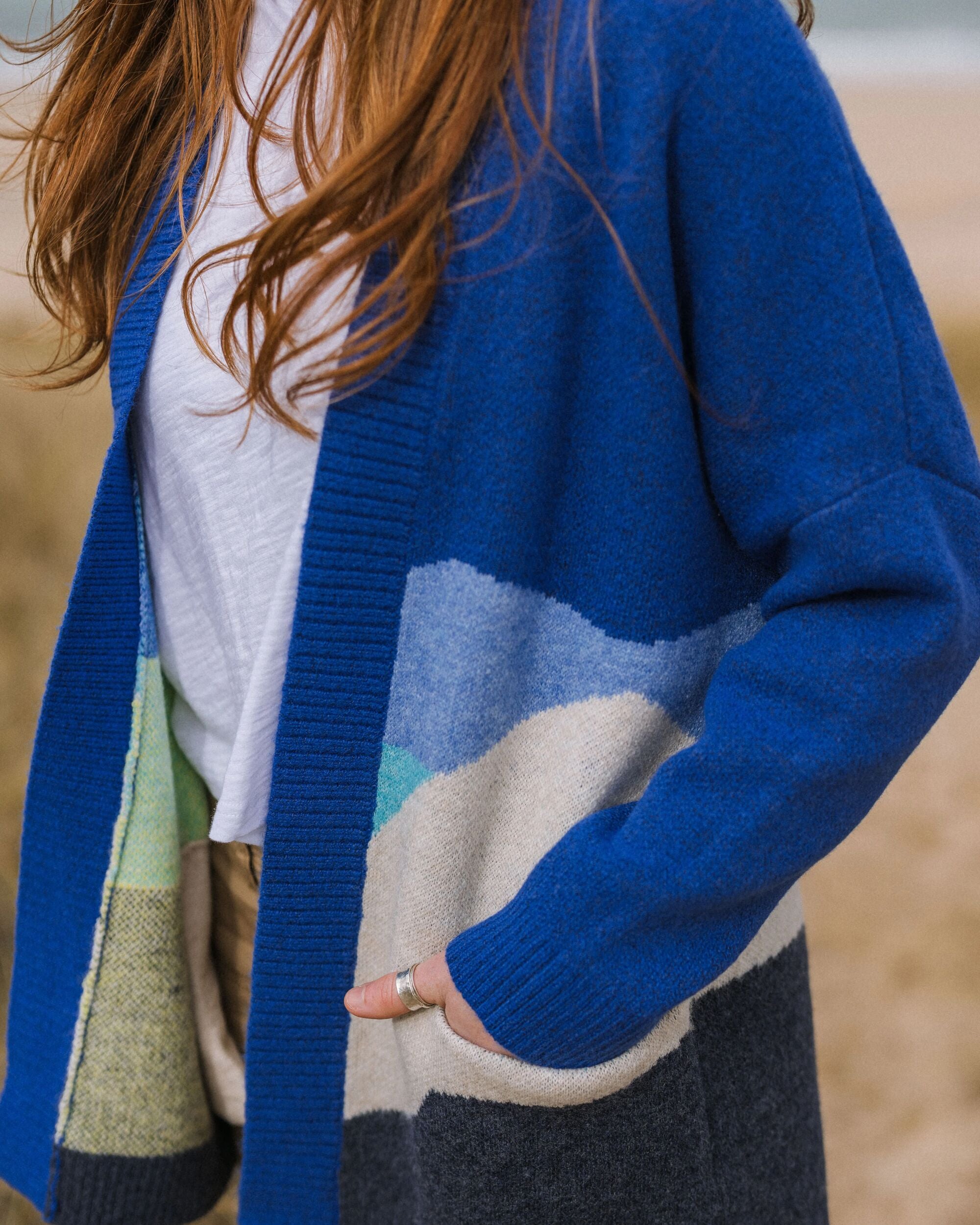 Scenic Recycled Long Knitted Cardigan - Scenic Azure Blue - Lifestyle