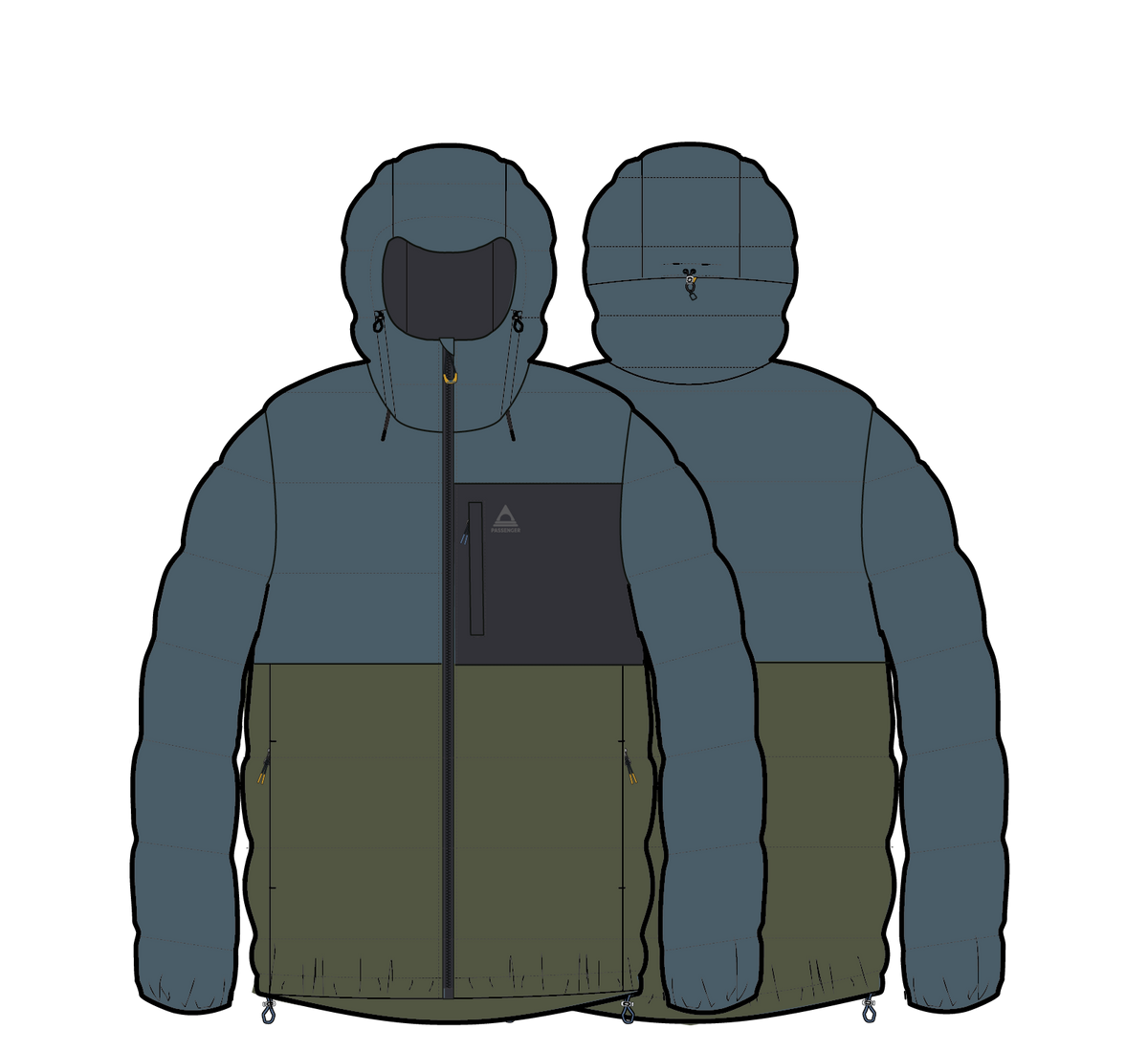 Hide_Kindlewood Recycled Down Jacket - Stormy Blue/Khaki - 2D CAD