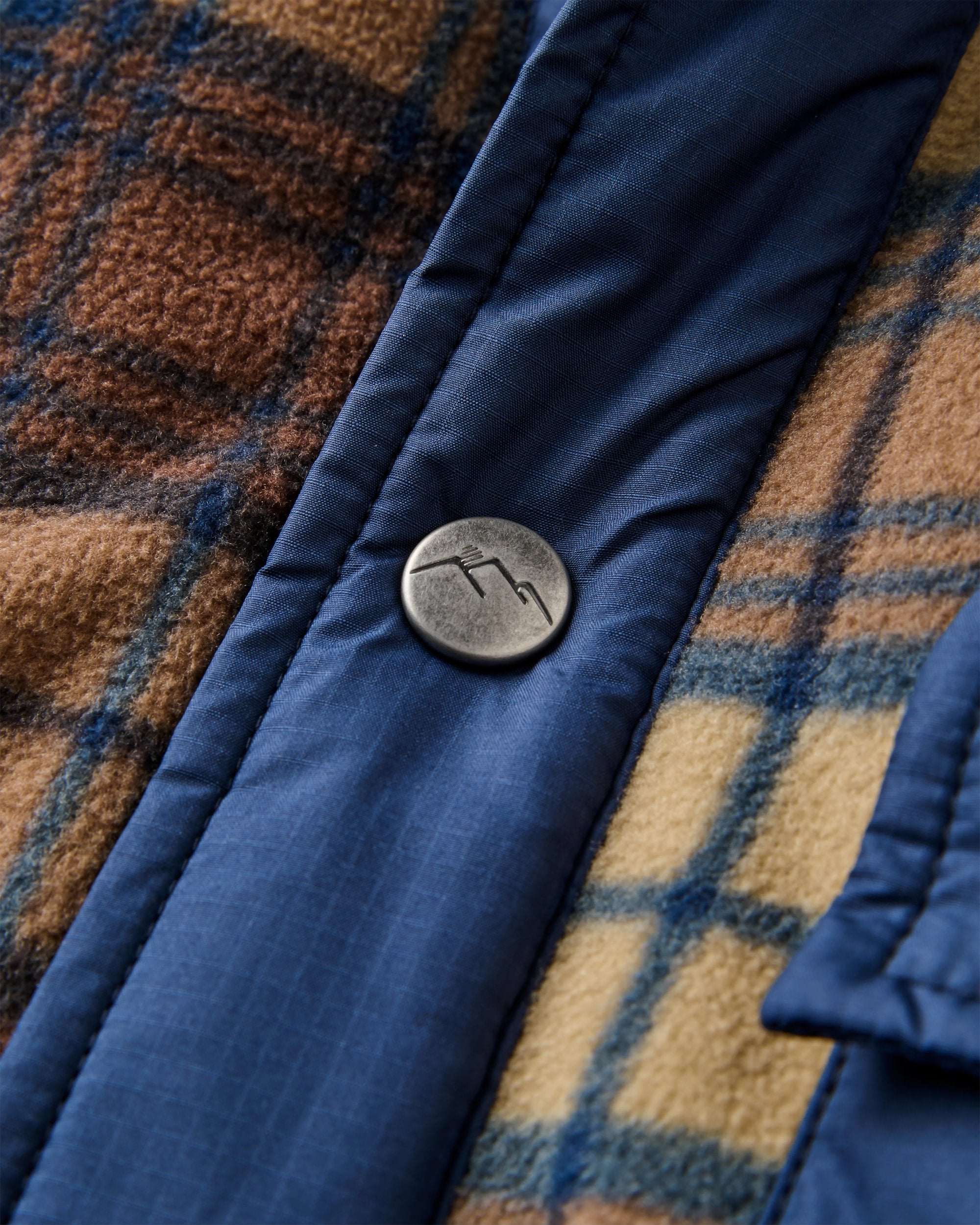 Firelight Sherpa Lined Overshirt - Rich Navy/Caramel Check - Flatlay