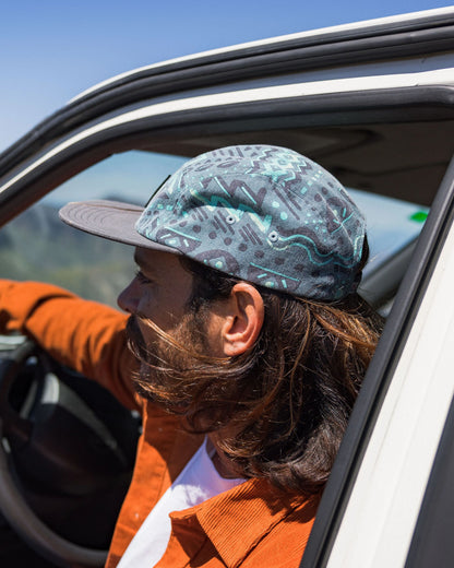 MensCoast Organic Cotton 5 Panel Snapback Cap - Elemental Geo Arctic - Lifestyle