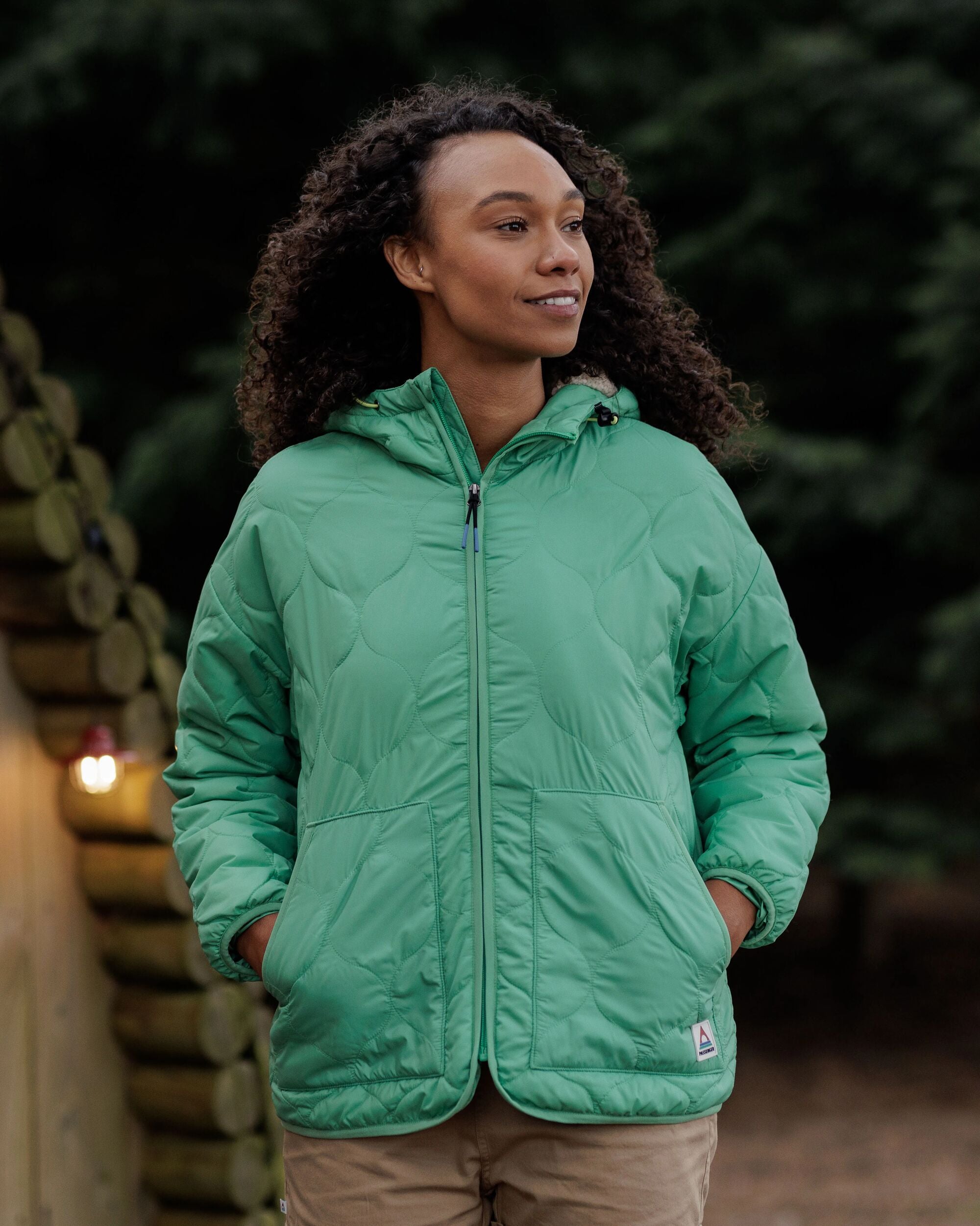 Earthy Recycled Sherpa Lined Insulated Jacket - Green Spruce - Lifestyle
