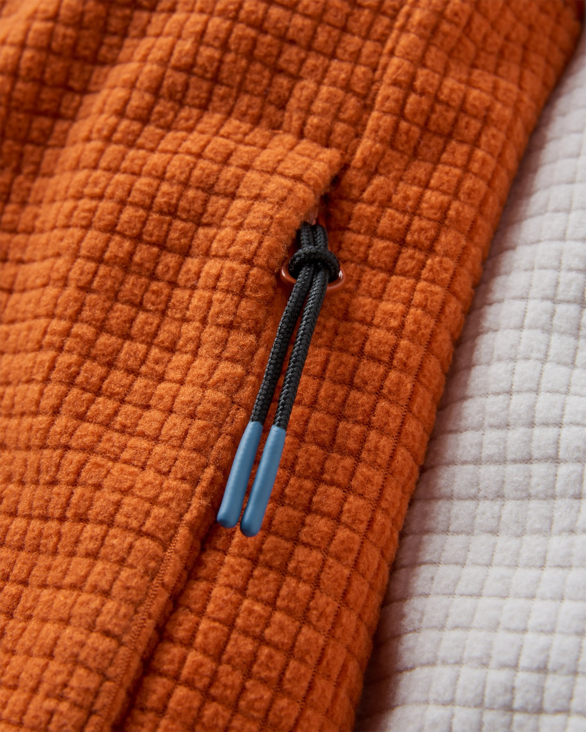 Off Trail Recycled Grid Polar Fleece - Birch/Sunset Orange - Flatlay