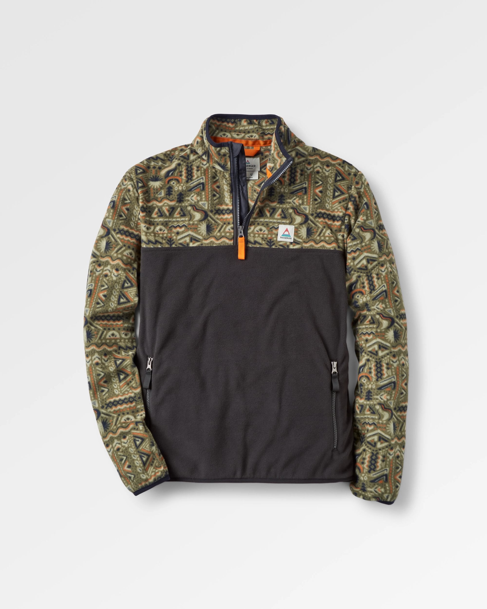 Set Off Recycled Polar 1/4 Zip Fleece - Elemental Geo Khaki - Flatlay