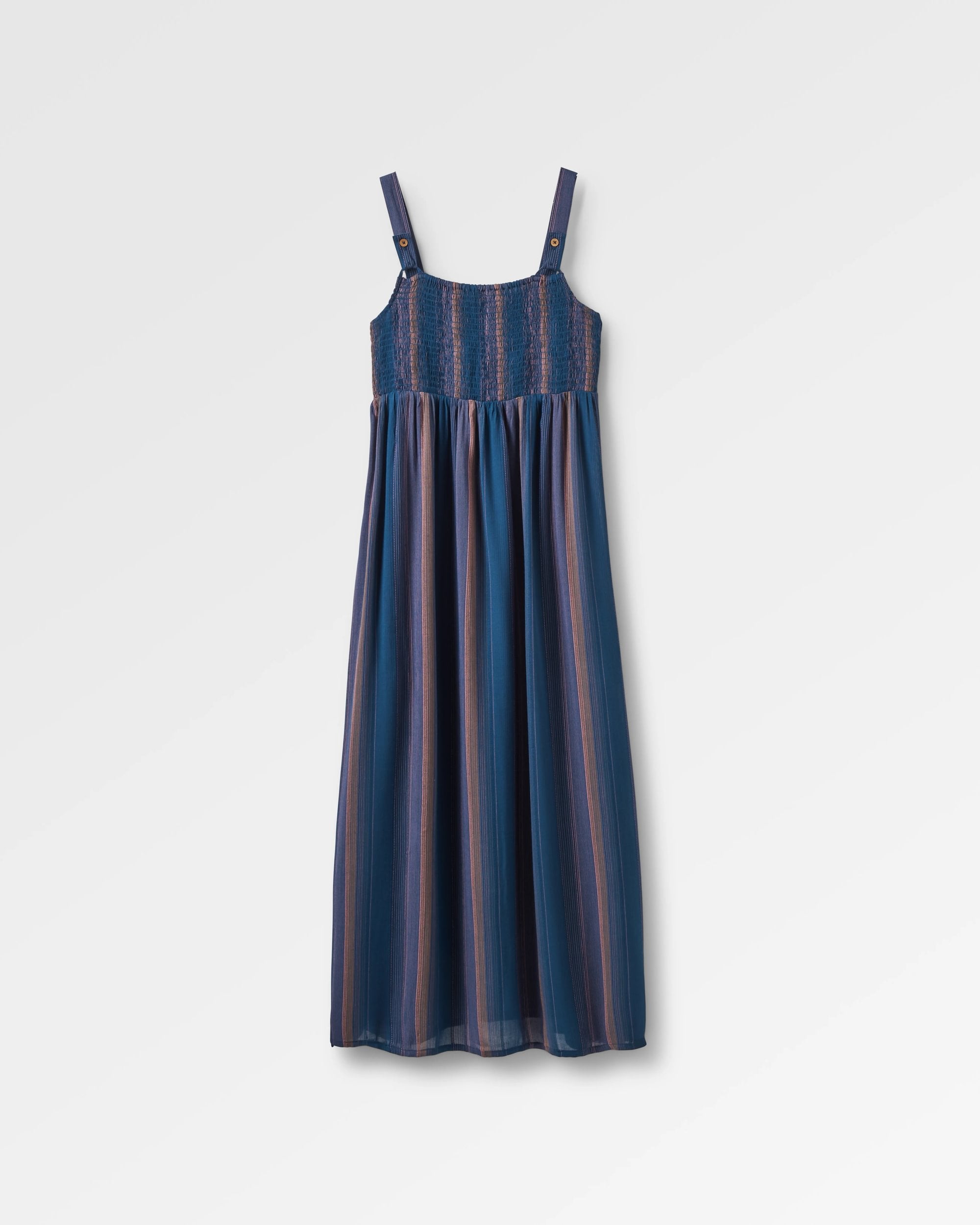 Soleis Woven Maxi Dress - Dark Denim Multi Stripe - Flatlay