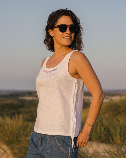 Poppy Recycled Cotton Tassel Vest - White