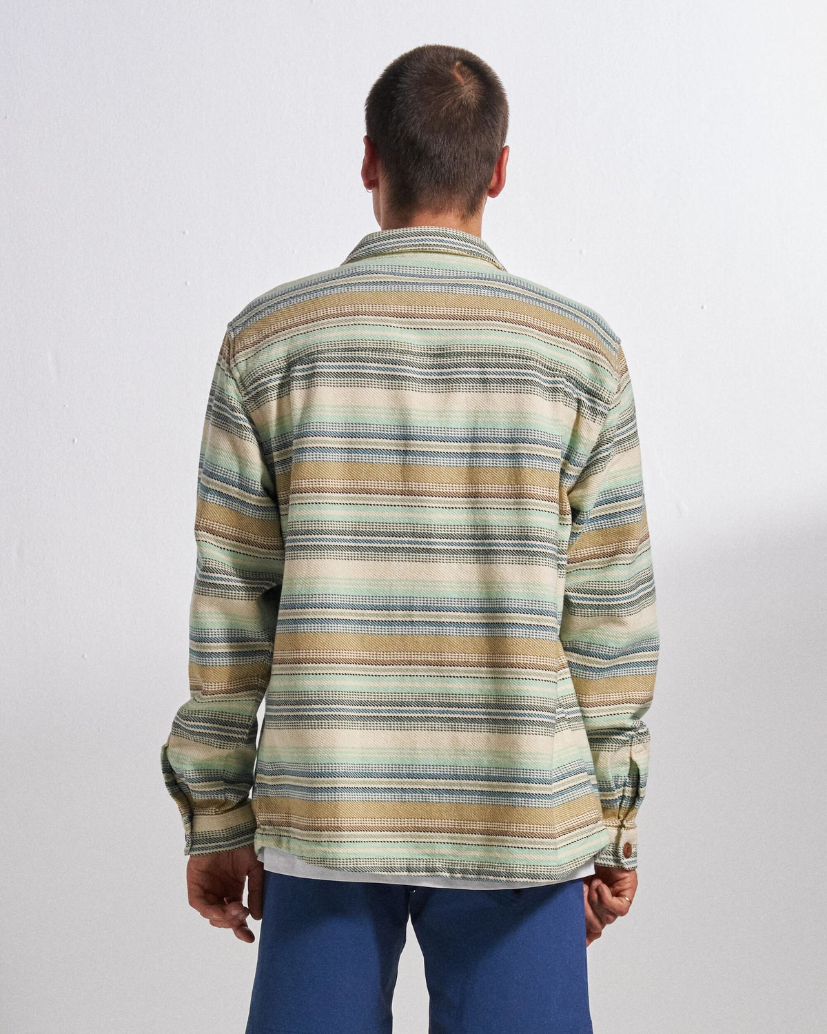 Island Twill Shirt - Caramel Beach Stripe - Studio Model