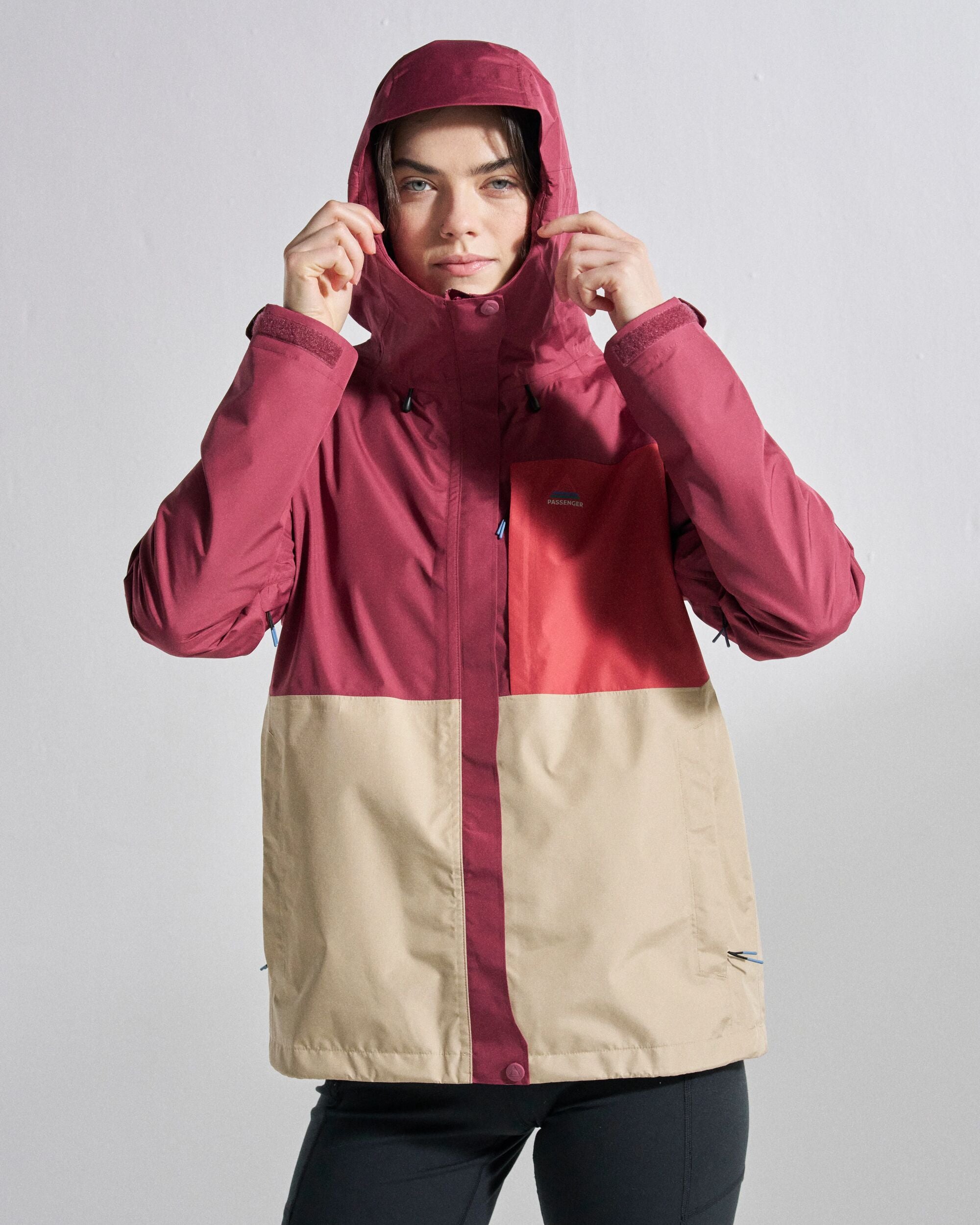 Trailscape Women's Waterproof Jacket - Maroon/Stone - Studio Model