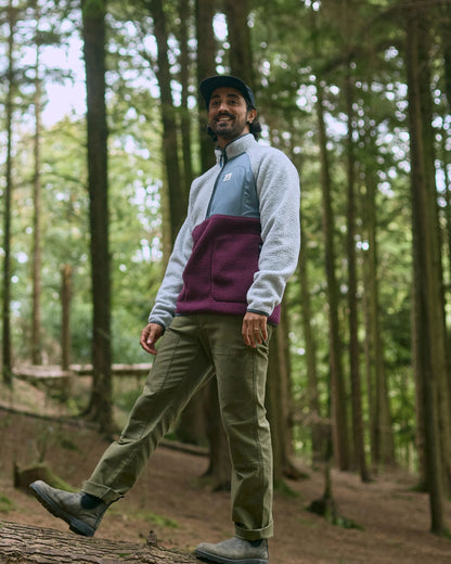 Offgrid 1/2 Zip Recycled Sherpa Fleece - Grey Marl/Fig - Lifestyle