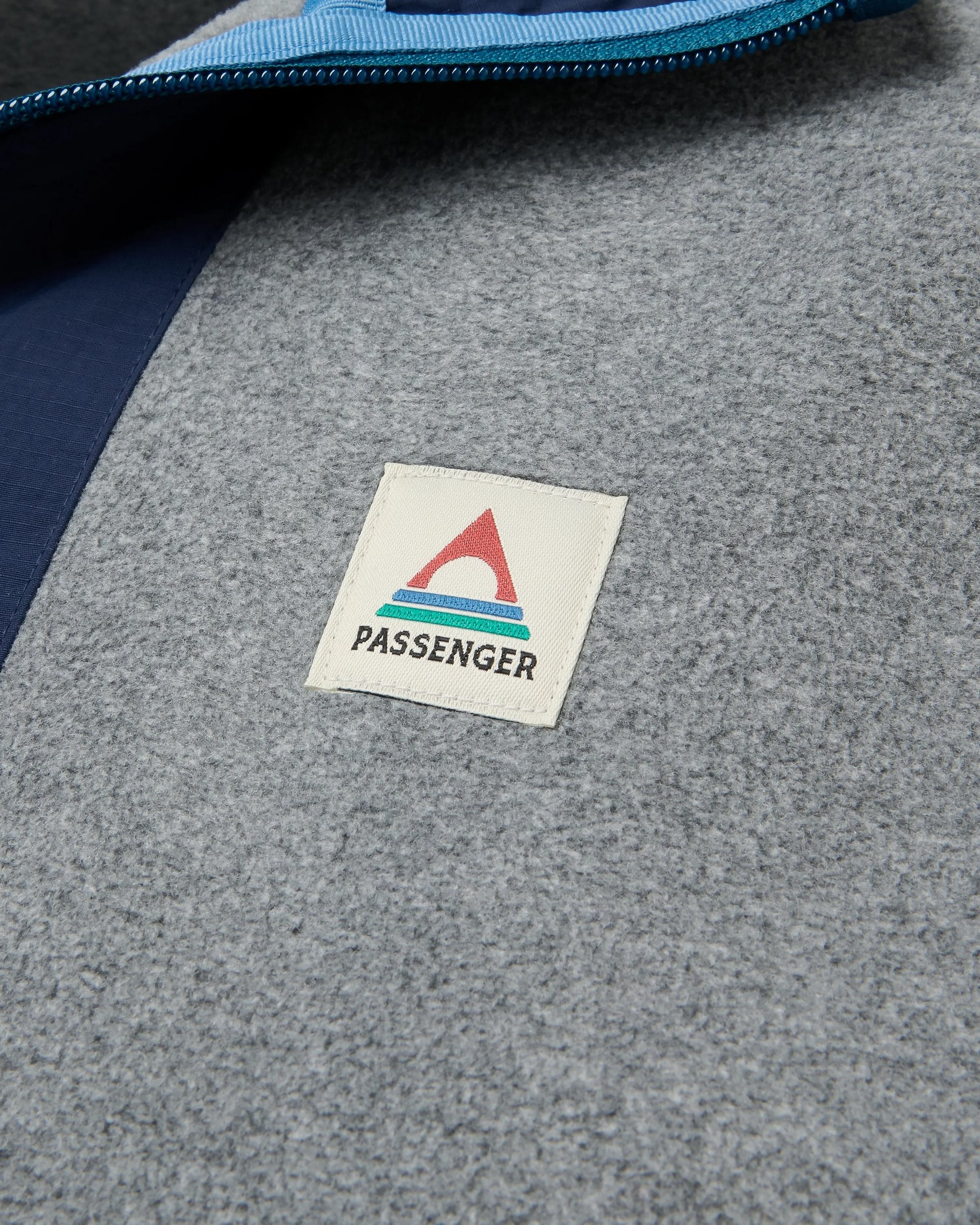 Woodland Hooded 1/2 Zip Recycled Polartec® Fleece - Grey Marl/Dark Denim - Flatlay