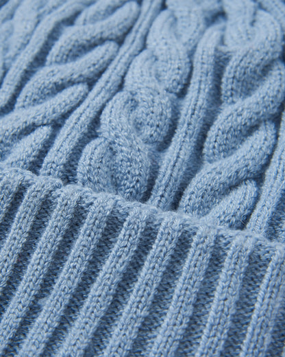 Fireside Recycled Cable Knit Beanie - Faded Denim - Flatlay