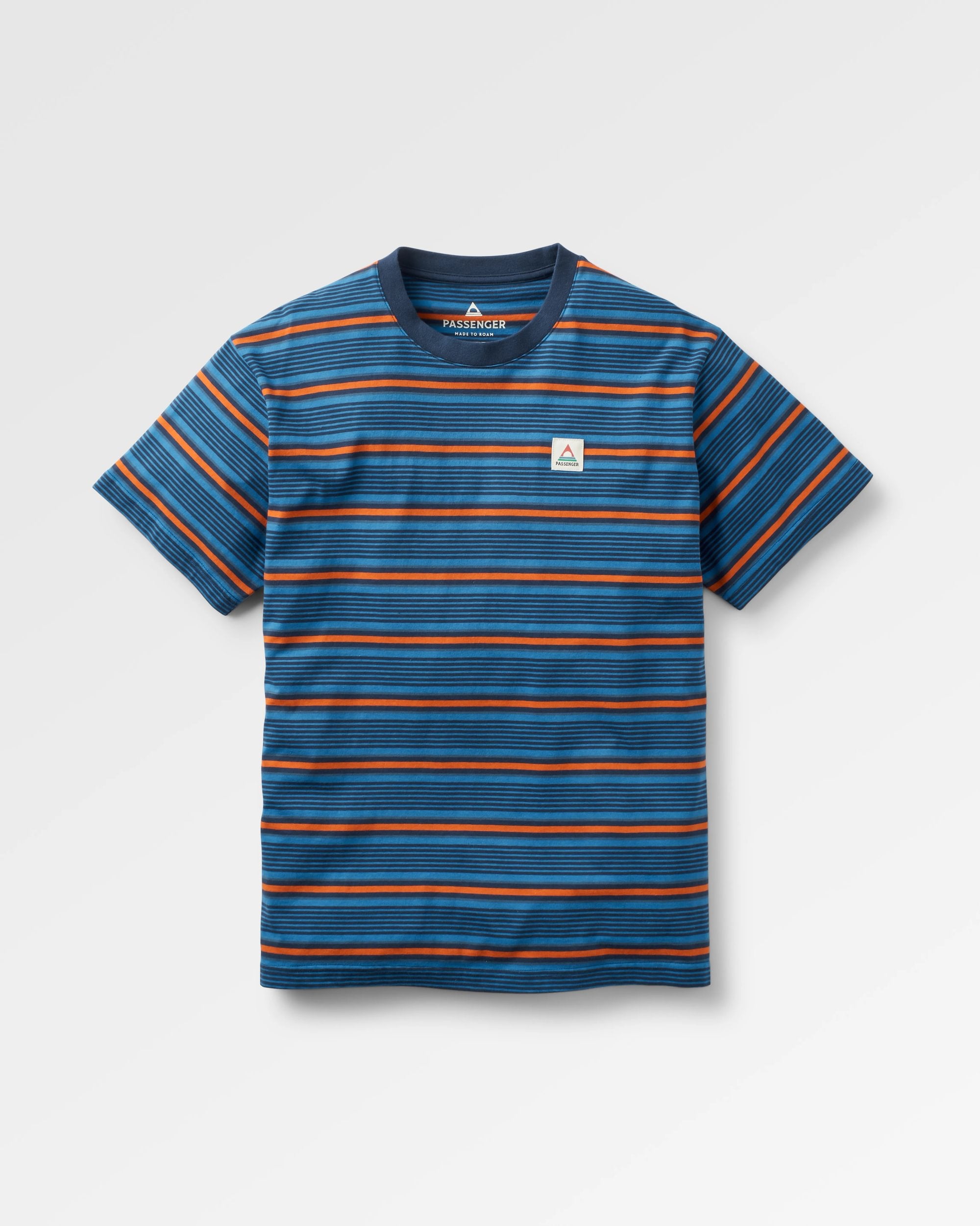 Retro Relaxed Fit T-Shirt - Azure Blue Multi Stripe - Flatlay