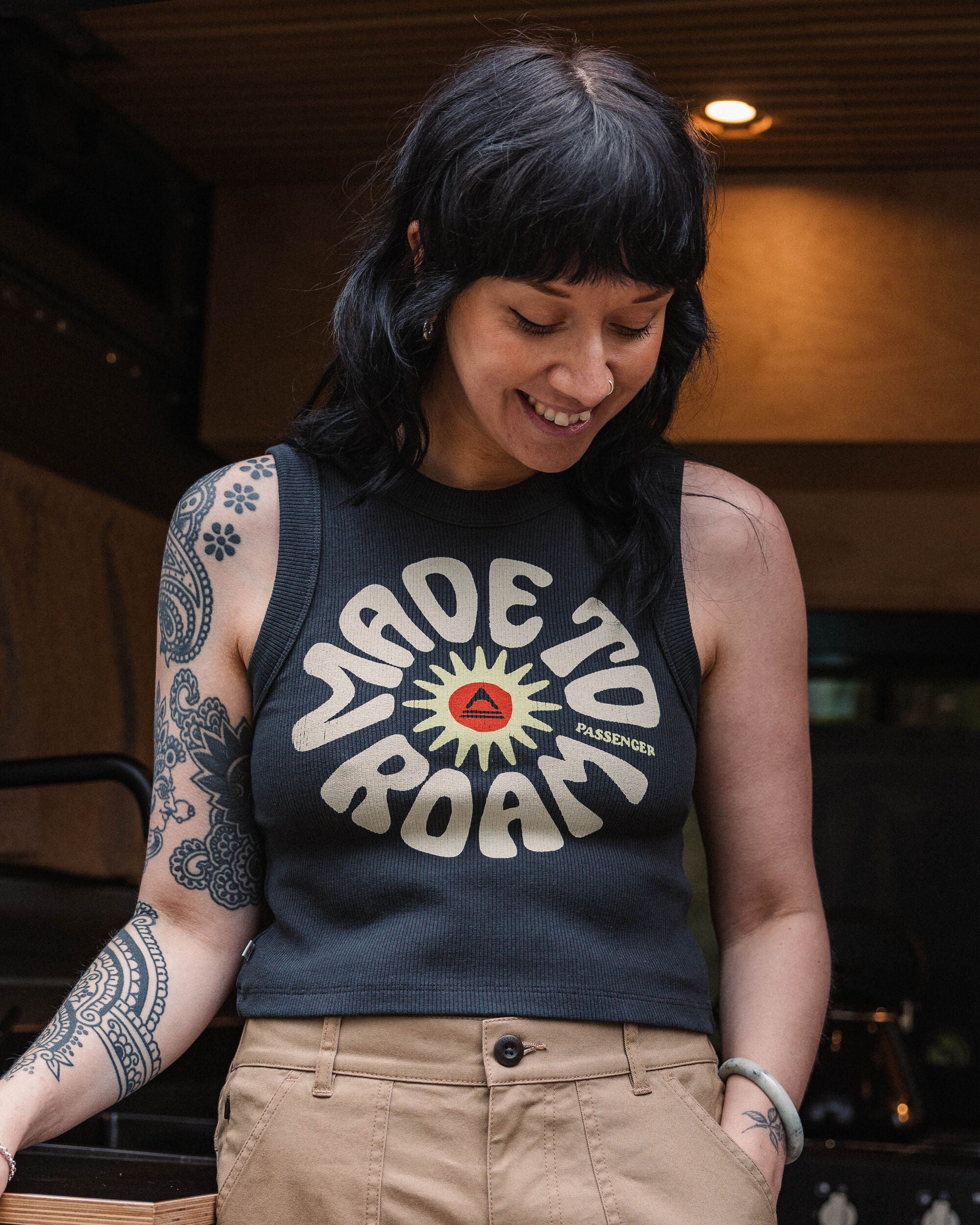 Easy Days Ribbed Graphic Cropped Vest - Black - Lifestyle