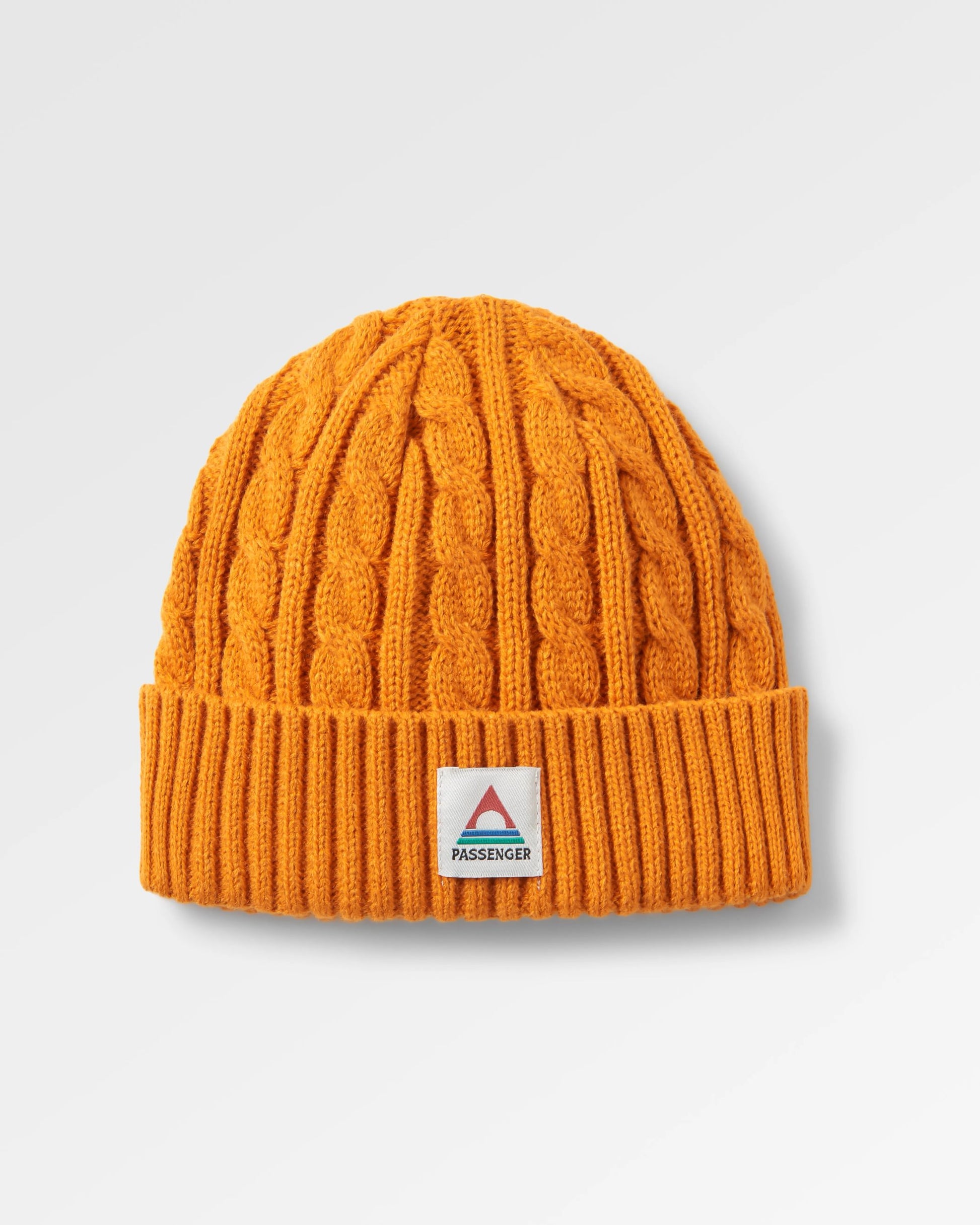 Fireside Recycled Cable Knit Beanie - Sunrise Orange - Flatlay