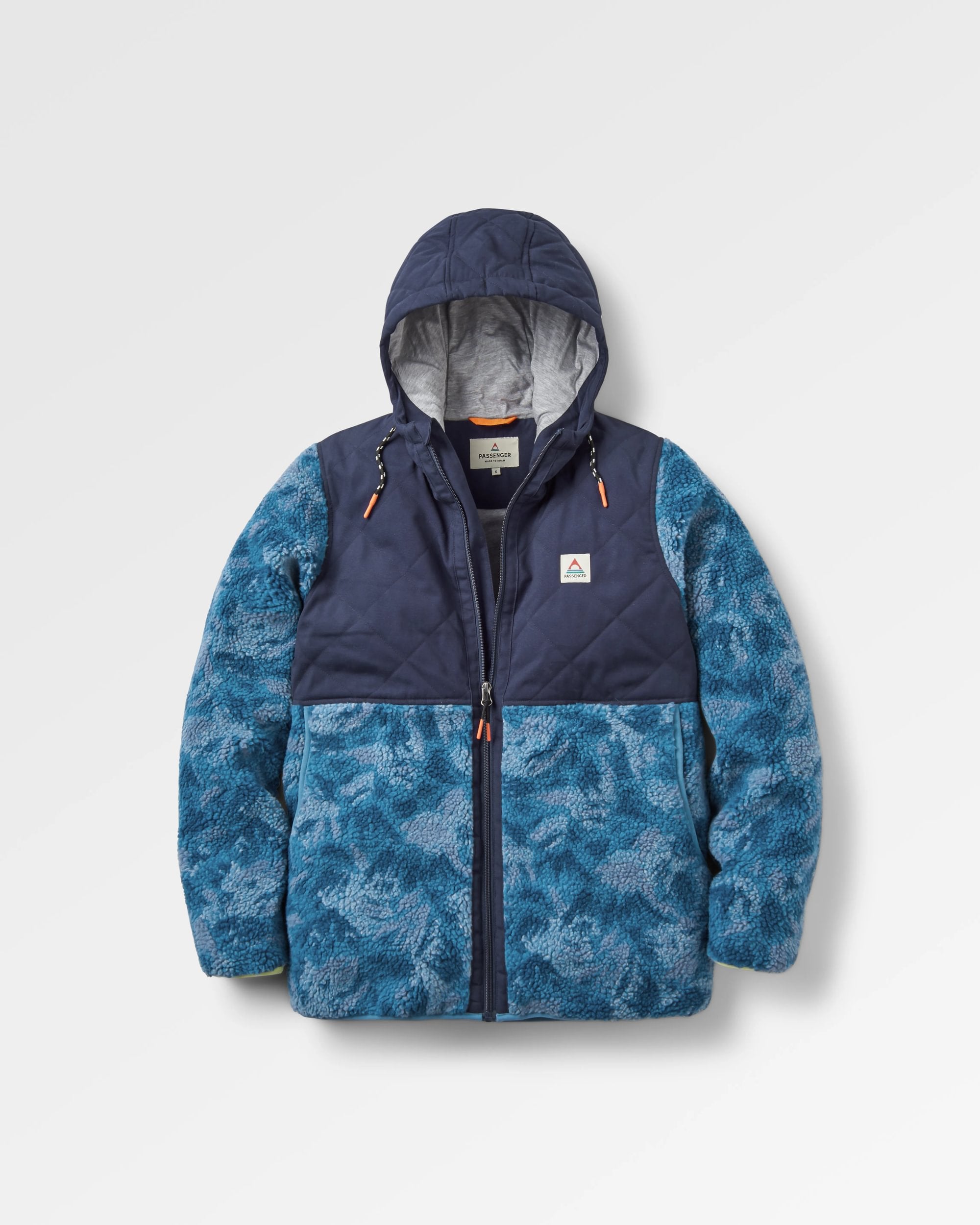 Sefton Recycled Deep-Pile Sherpa Full Zip Fleece - Abstract Mountain Blue Steel - Flatlay