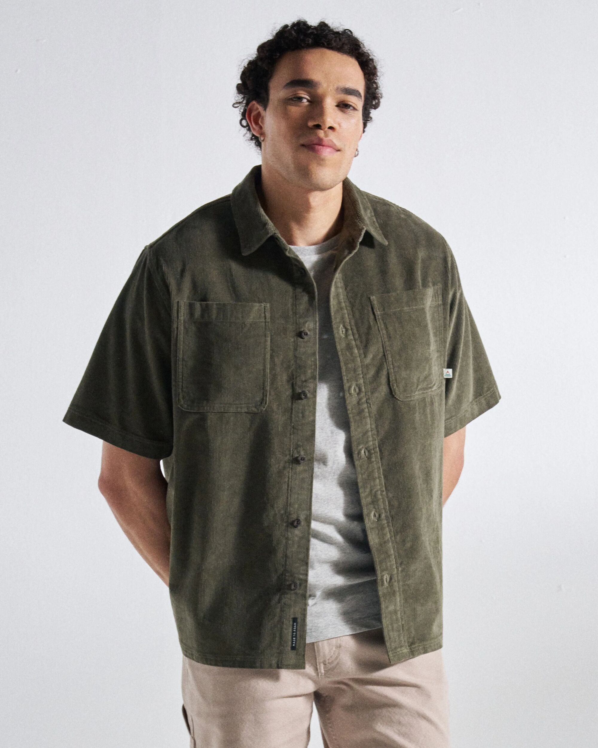 Backcountry Short Sleeve Cord Shirt - Dusty Olive - Studio Model
