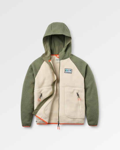 North Coast Full Zip Recycled Sherpa Fleece - Dusty Olive/Oatmeal - Flatlay