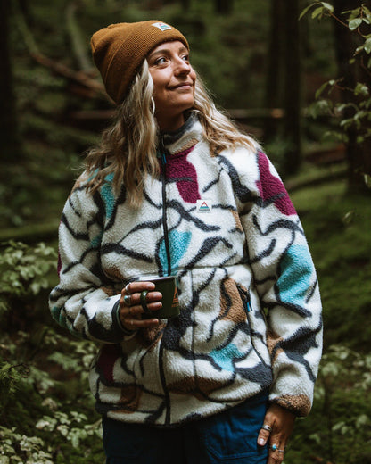 Fairbanks Full Zip Recycled Sherpa Fleece - Abstract Trails Off White - Lifestyle