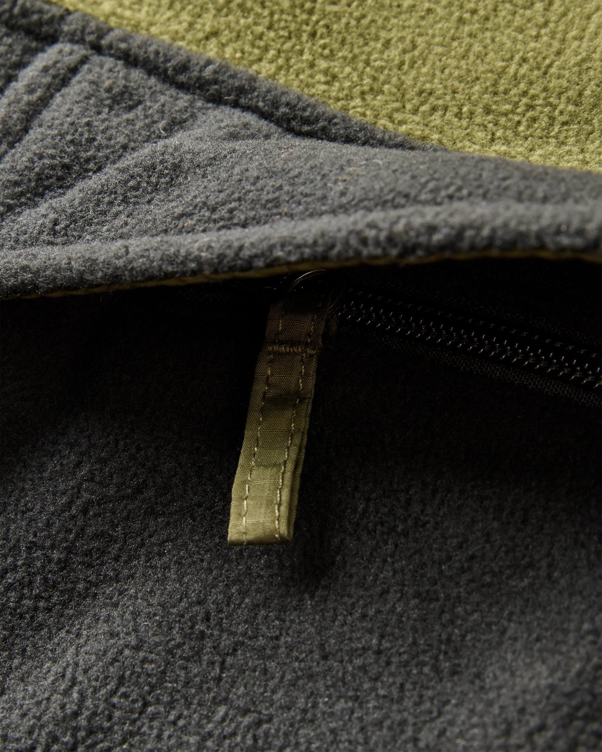 Woodland Hooded 1/2 Zip Recycled Polar Fleece - True Black/ Khaki - Flatlay