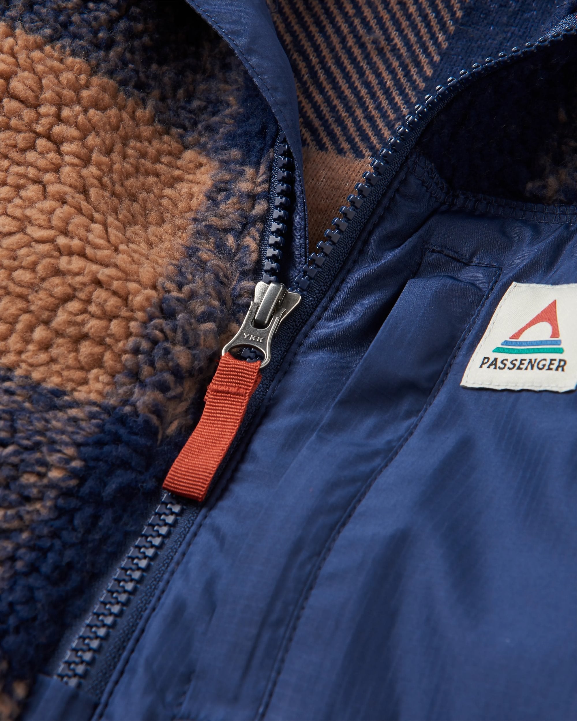 Offroad Recycled Sherpa 1/2 Zip Fleece - Toffee/Rich Navy Buffalo - Flatlay