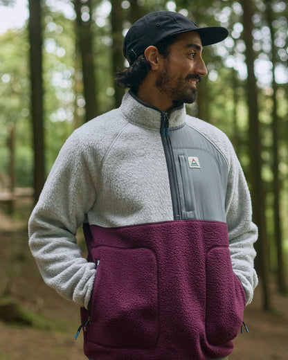 Offgrid 1/2 Zip Recycled Sherpa Fleece - Grey Marl/Fig - Lifestyle