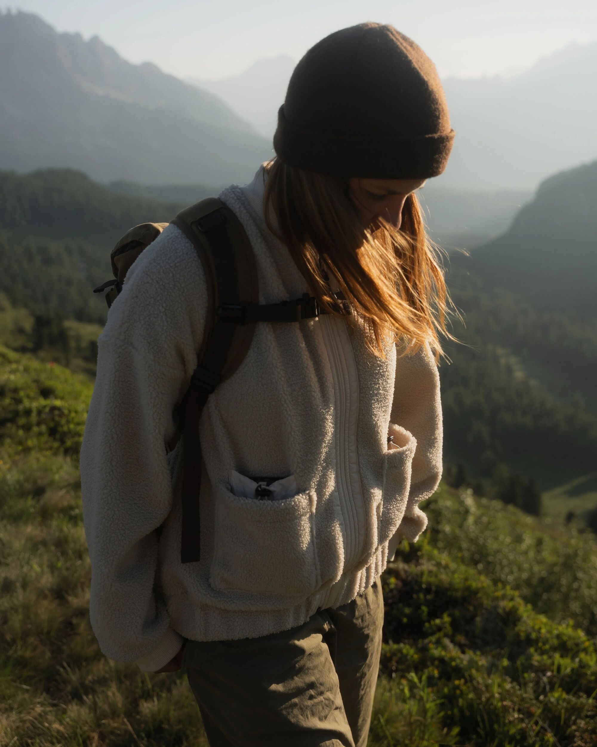 Lucia Recycled Sherpa Fleece - Vintage White - Lifestyle