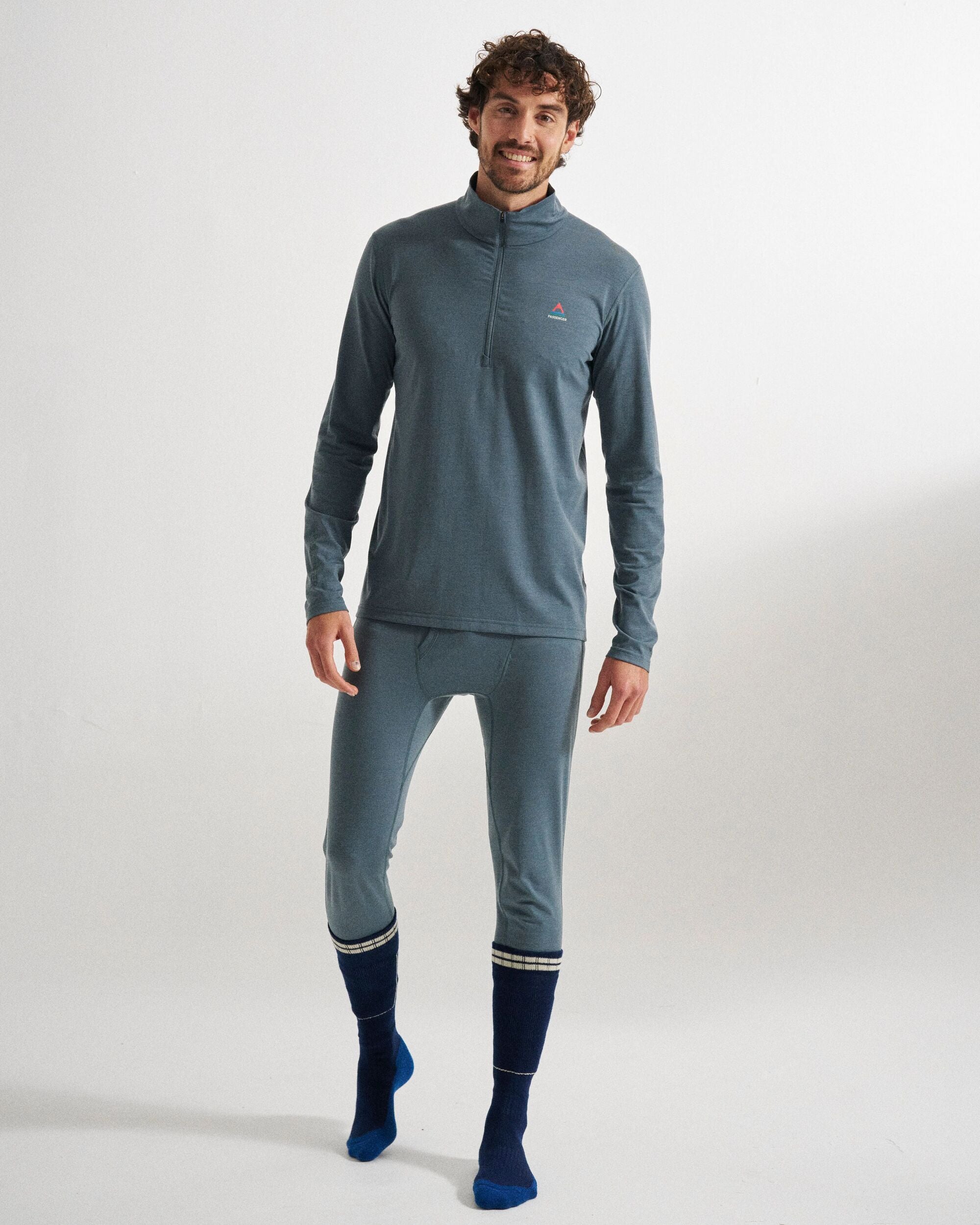 Snowscape Men's Merino Base Layer Top - Storm Grey - Studio Model