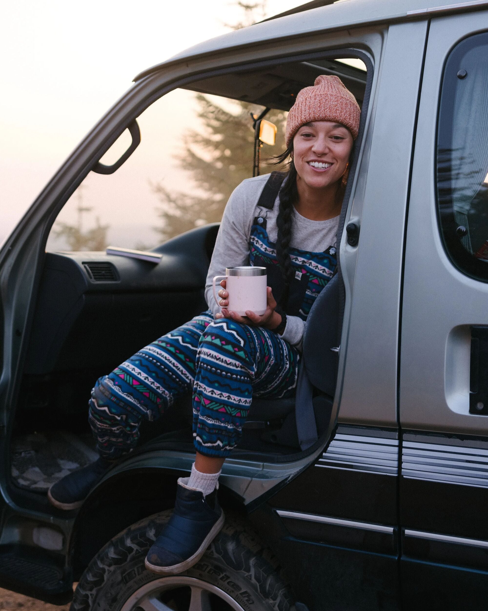 Ace Recycled Polar Fleece Dungarees - Mountain Geo Tidal Blue - Lifestyle