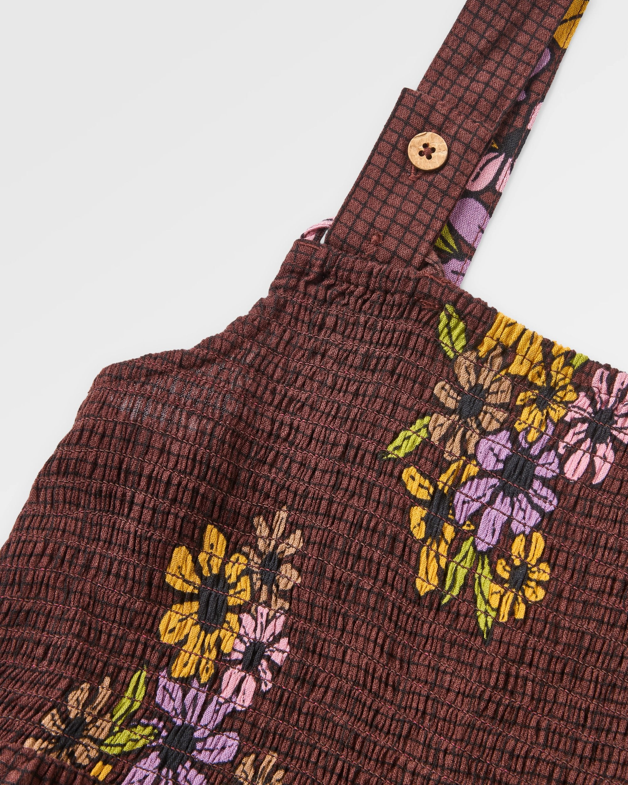 Soleis Woven Maxi Dress - Floral Grid Espresso - Flatlay